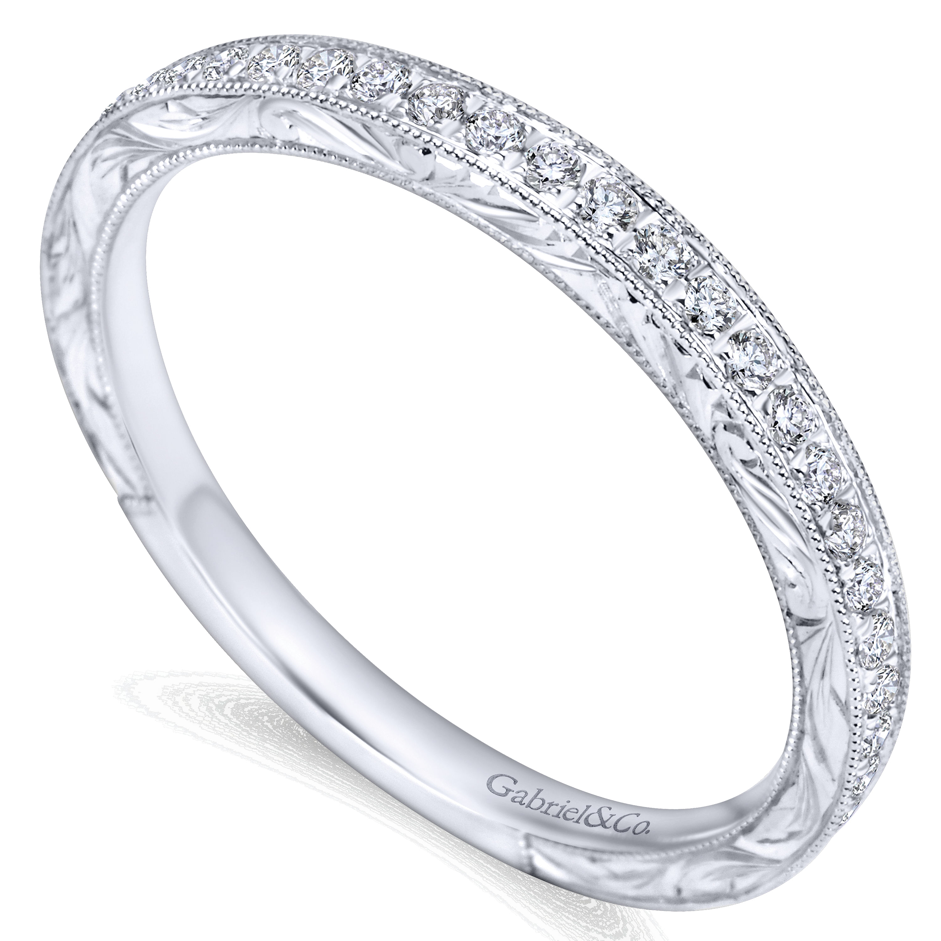 14k White Gold Diamond Curved Wedding Band angle 3 14k White Gold Diamond Curved Wedding Band angle 3