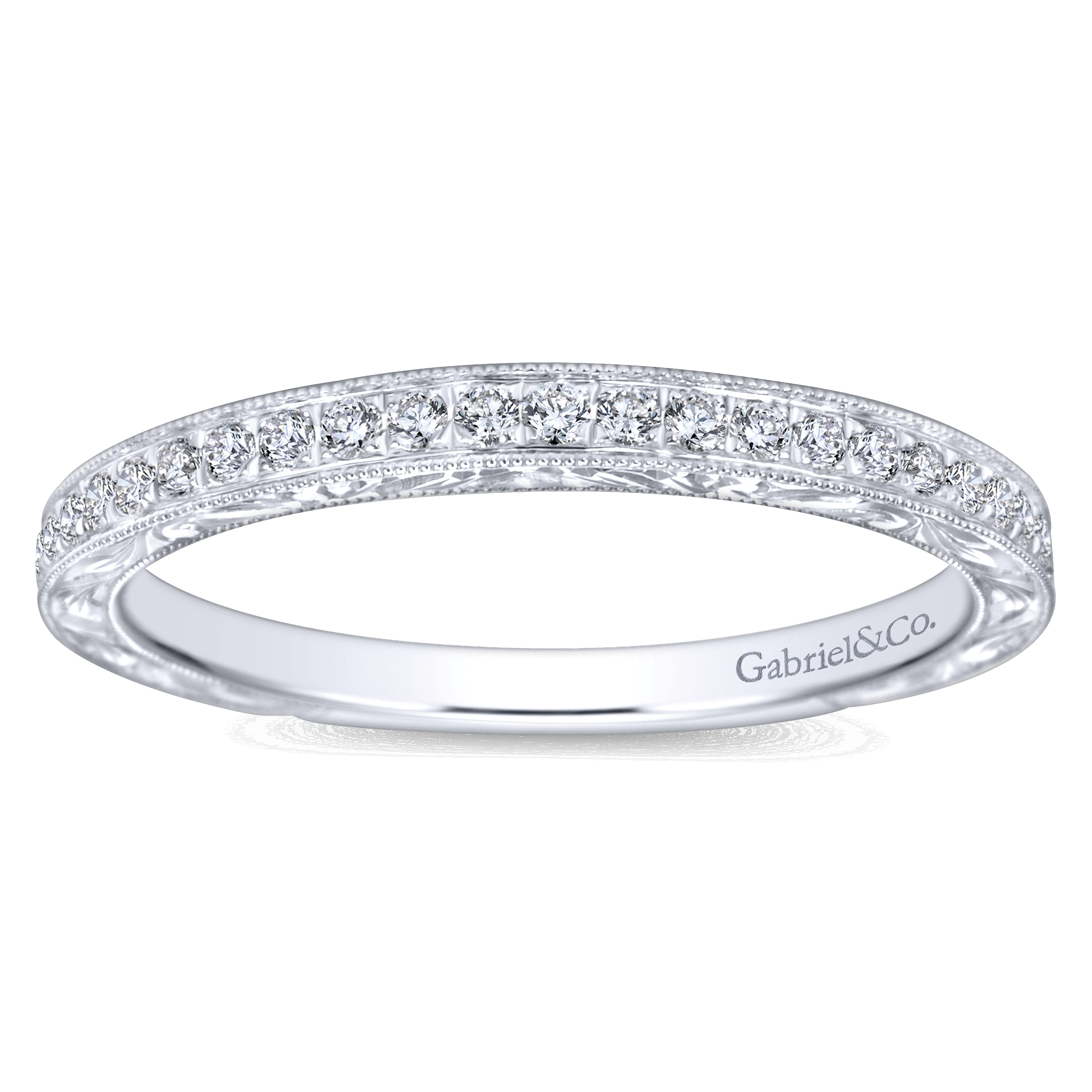 14k White Gold Diamond Curved Wedding Band angle 5 14k White Gold Diamond Curved Wedding Band angle 5