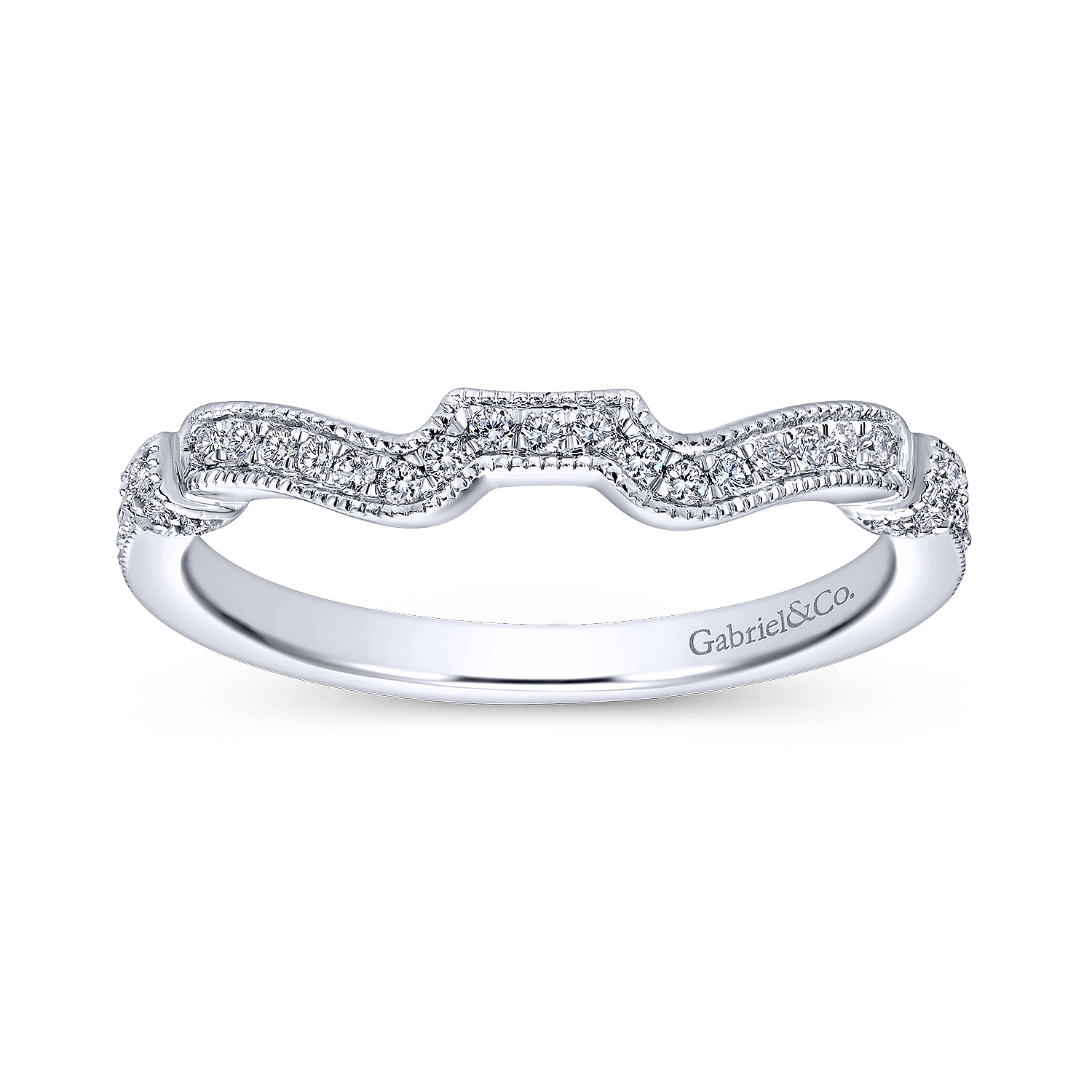 14k White Gold Diamond Curved Wedding Band angle 5 14k White Gold Diamond Curved Wedding Band angle 5