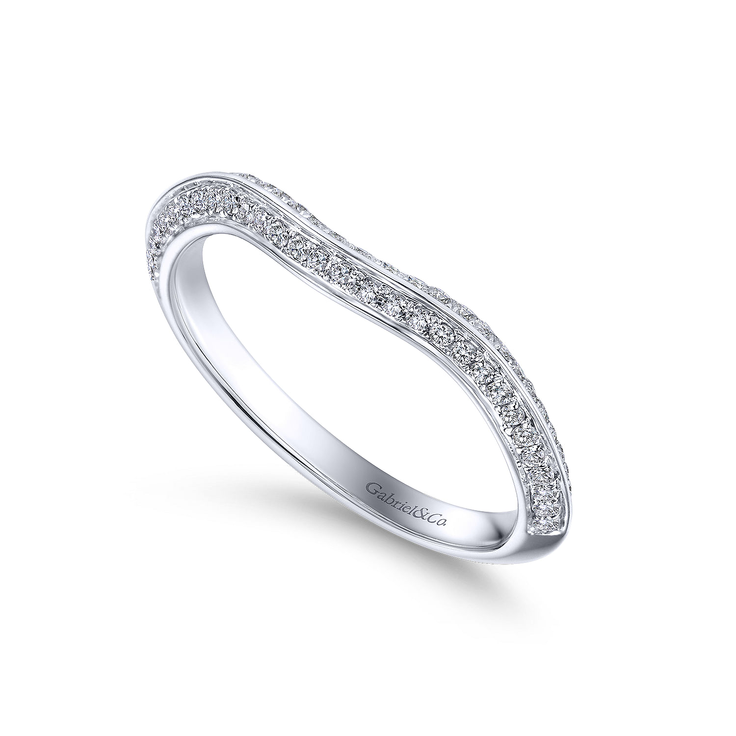 14k White Gold Diamond Curved Wedding Band angle 3 14k White Gold Diamond Curved Wedding Band angle 3