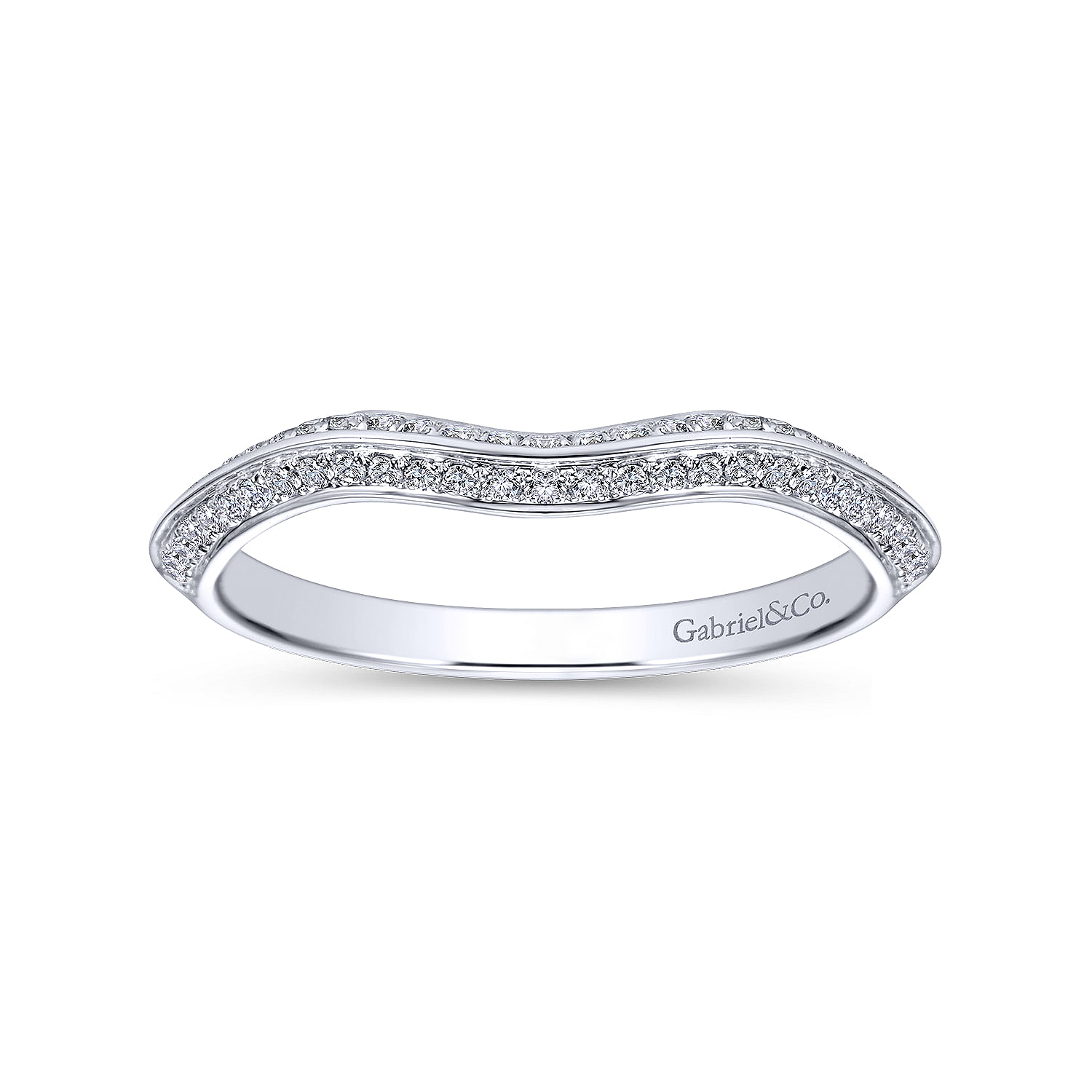 14k White Gold Diamond Curved Wedding Band angle 5 14k White Gold Diamond Curved Wedding Band angle 5