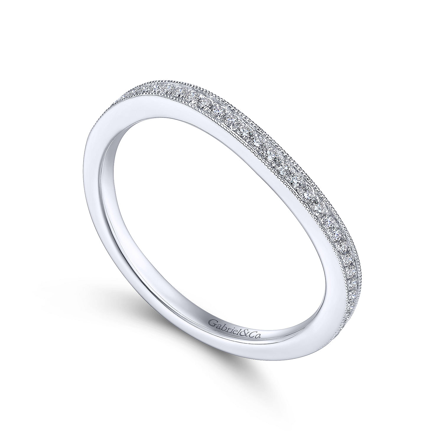 14k White Gold Diamond Curved Wedding Band angle 3 14k White Gold Diamond Curved Wedding Band angle 3