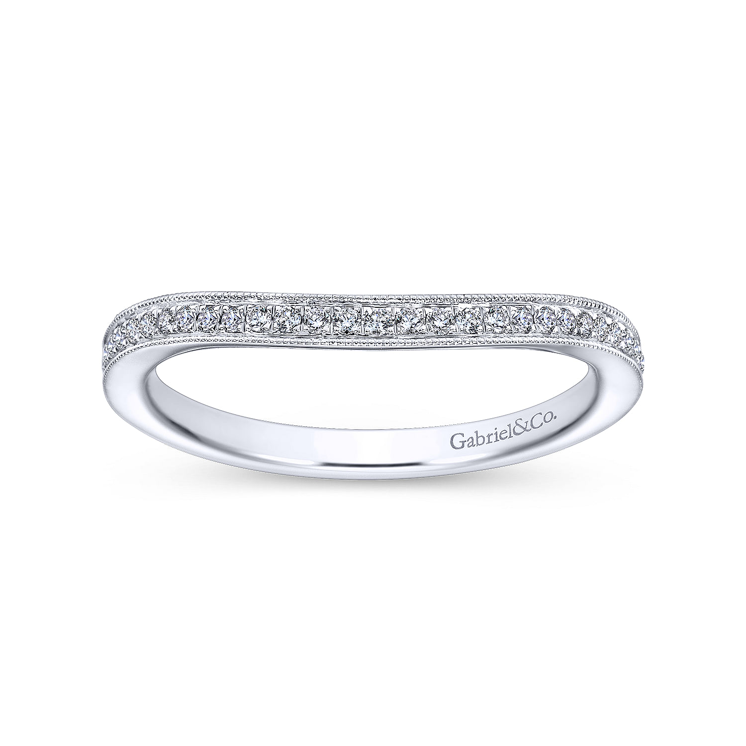 14k White Gold Diamond Curved Wedding Band angle 5 14k White Gold Diamond Curved Wedding Band angle 5