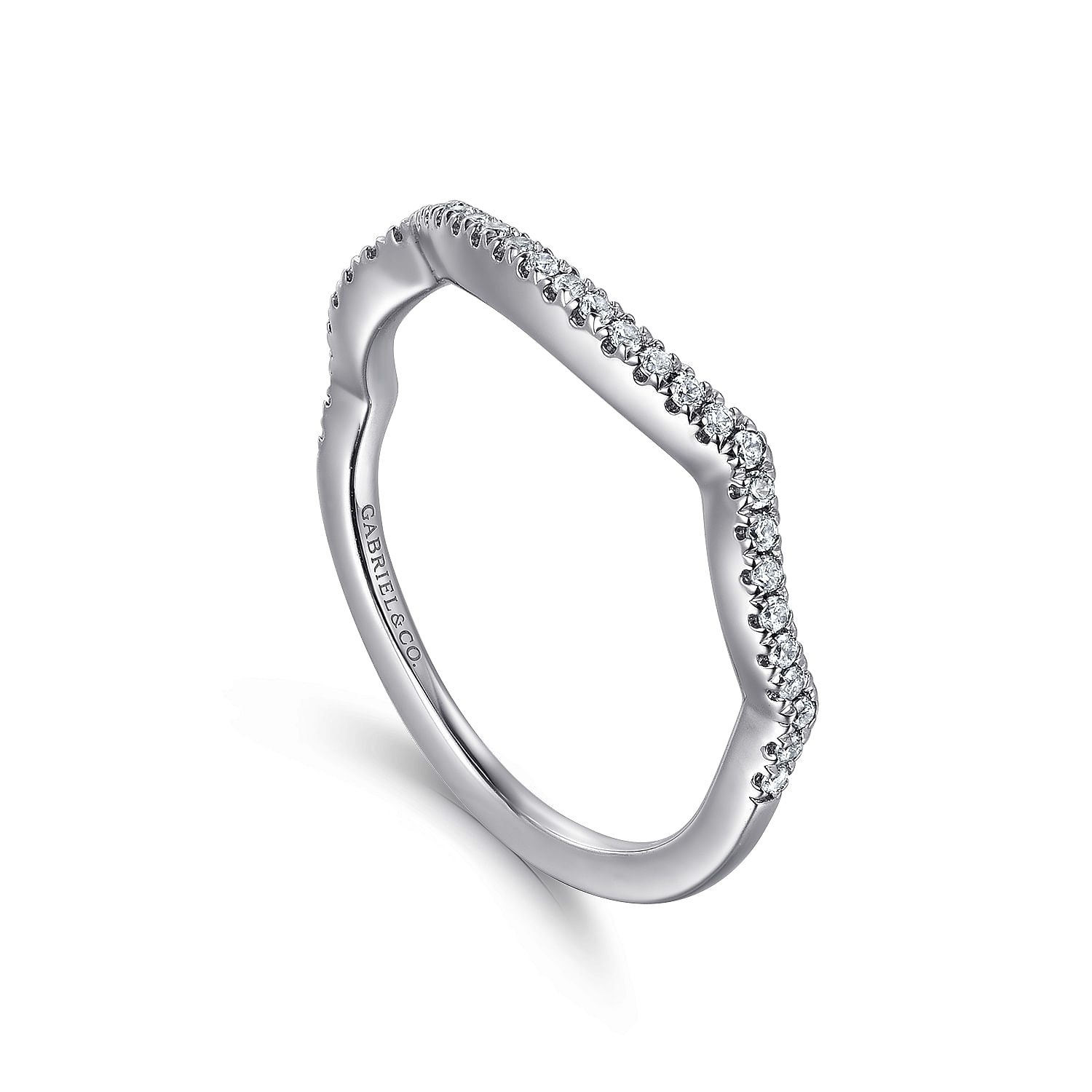 14k White Gold Diamond Curved Wedding Band angle 3 14k White Gold Diamond Curved Wedding Band angle 3