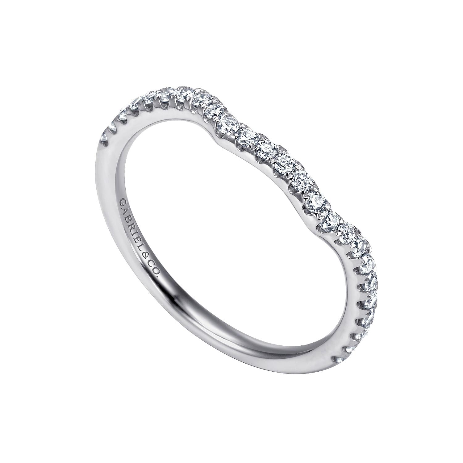 14k White Gold Diamond Curved Wedding Band angle 3 14k White Gold Diamond Curved Wedding Band angle 3