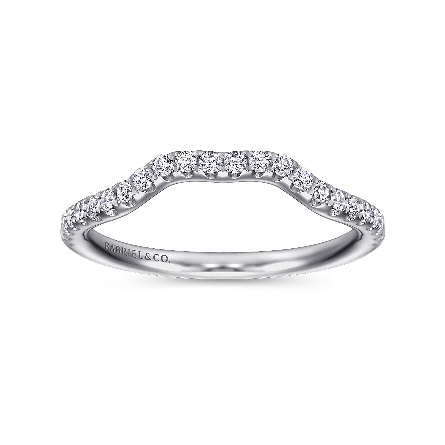 14k White Gold Diamond Curved Wedding Band angle 5 14k White Gold Diamond Curved Wedding Band angle 5