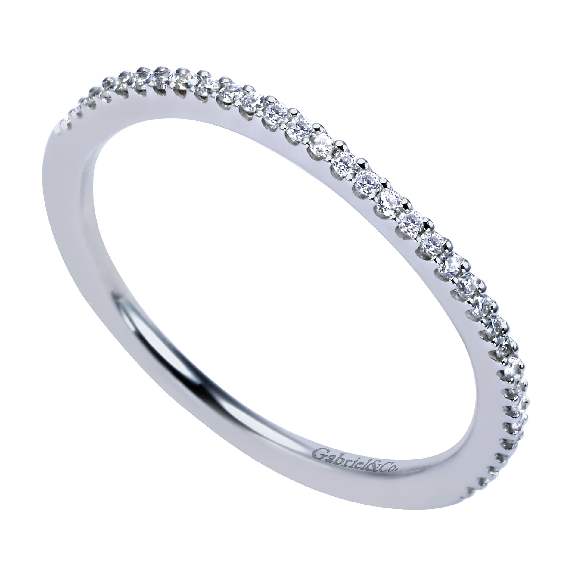14k White Gold Diamond Curved Wedding Band angle 3 14k White Gold Diamond Curved Wedding Band angle 3
