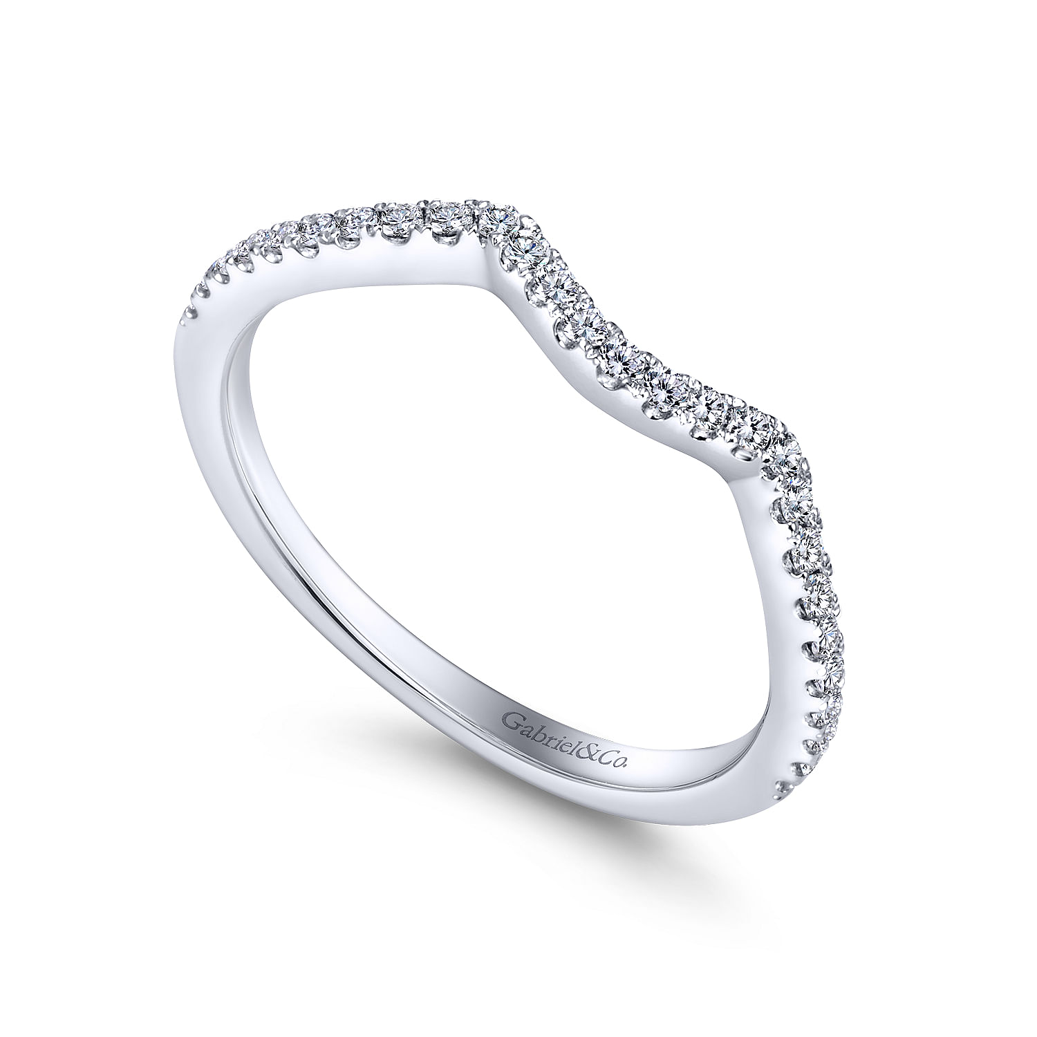 14k White Gold Diamond Curved Wedding Band angle 3 14k White Gold Diamond Curved Wedding Band angle 3