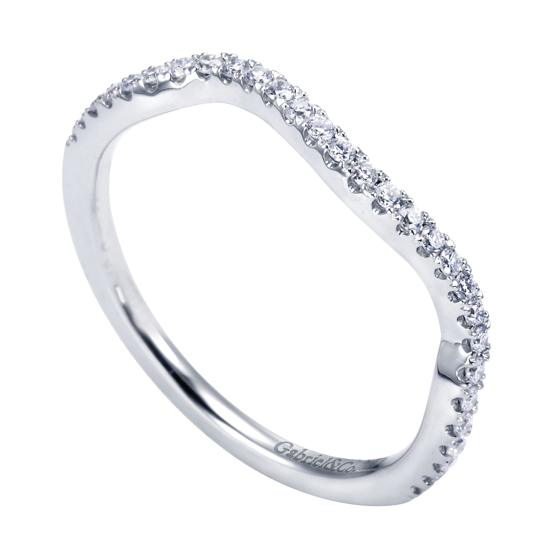 14k White Gold Diamond Curved Wedding Band angle 3 14k White Gold Diamond Curved Wedding Band angle 3