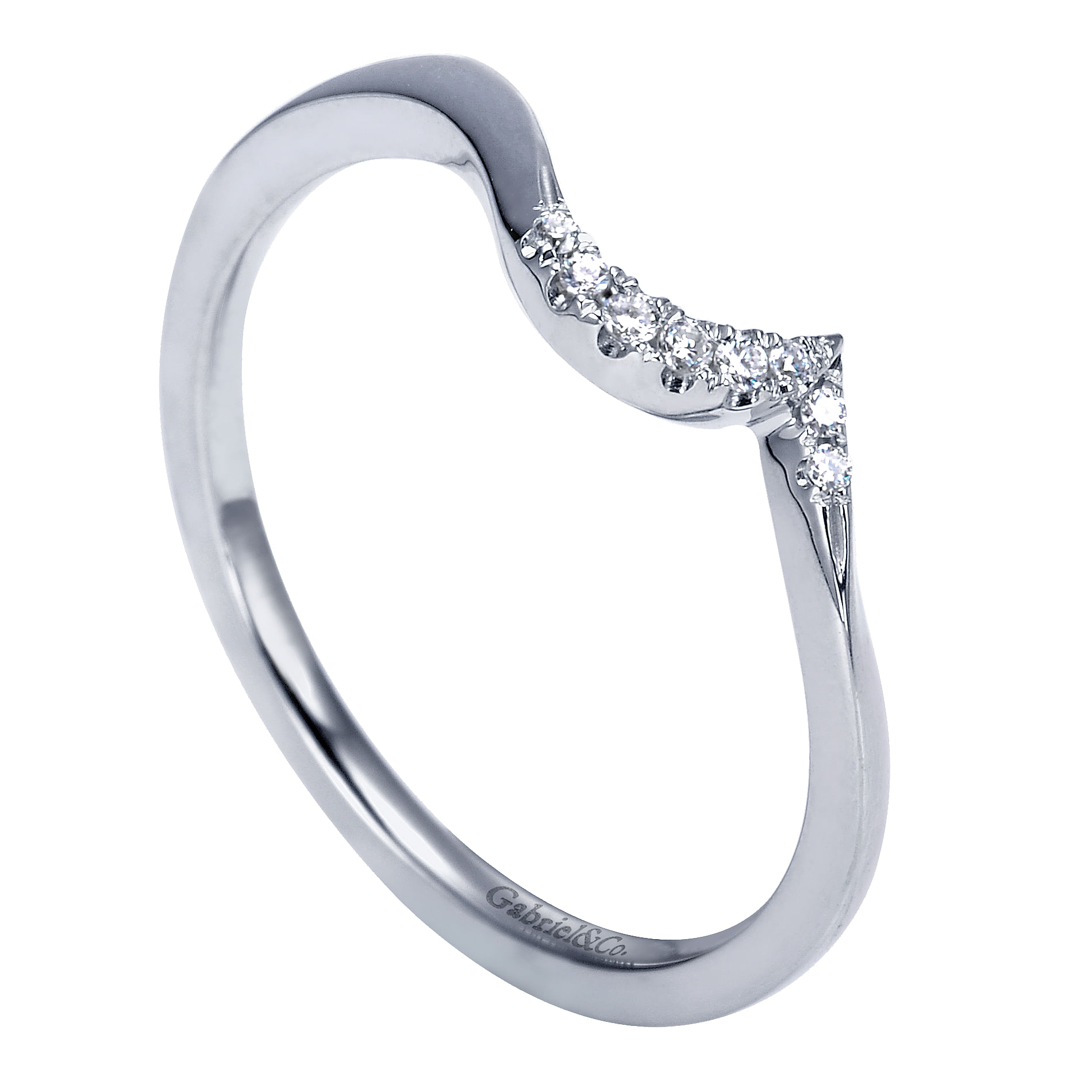14k White Gold Diamond Curved Wedding Band angle 3 14k White Gold Diamond Curved Wedding Band angle 3