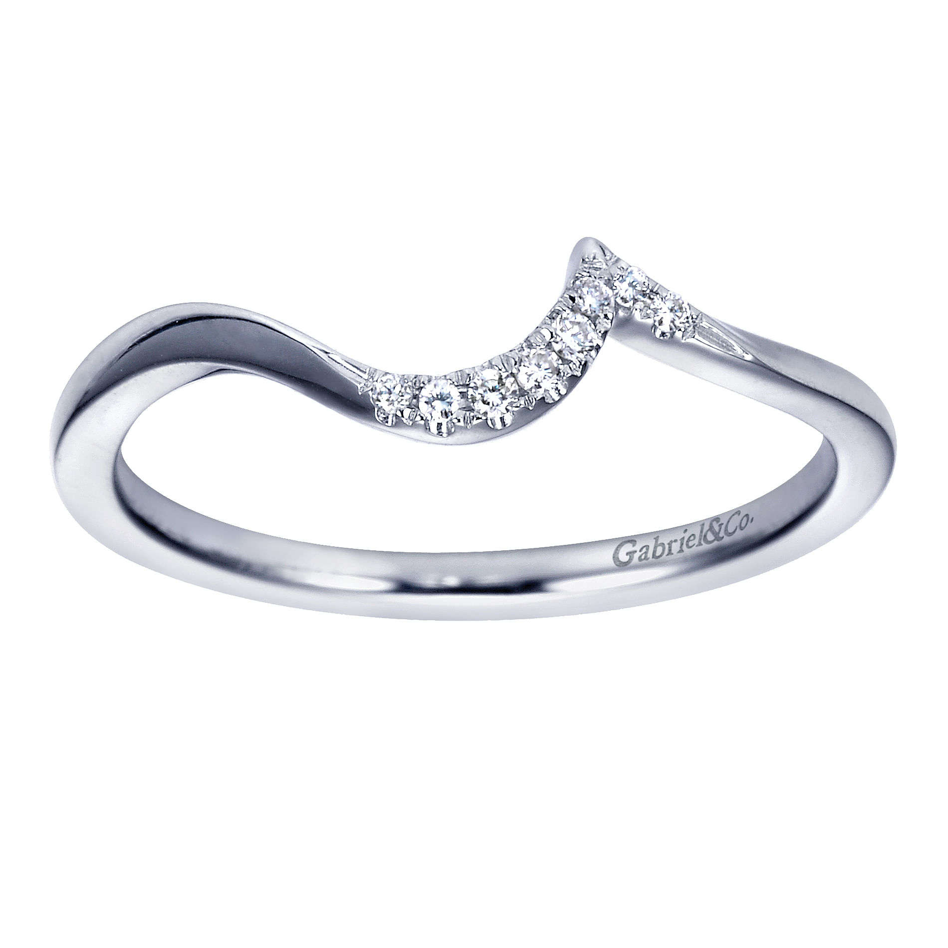 14k White Gold Diamond Curved Wedding Band angle 5 14k White Gold Diamond Curved Wedding Band angle 5