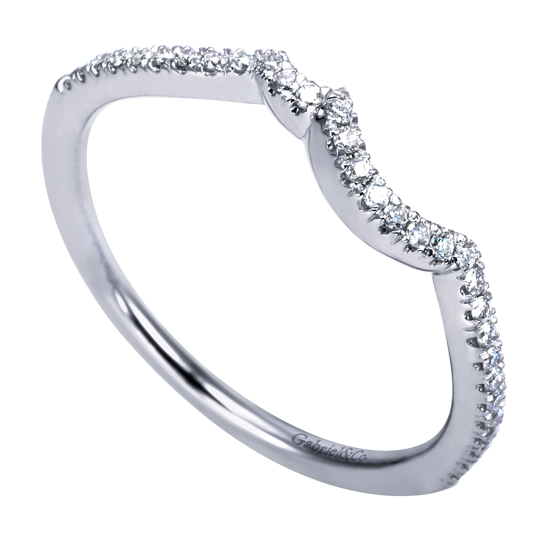 14k White Gold Diamond Curved Wedding Band angle 3 14k White Gold Diamond Curved Wedding Band angle 3