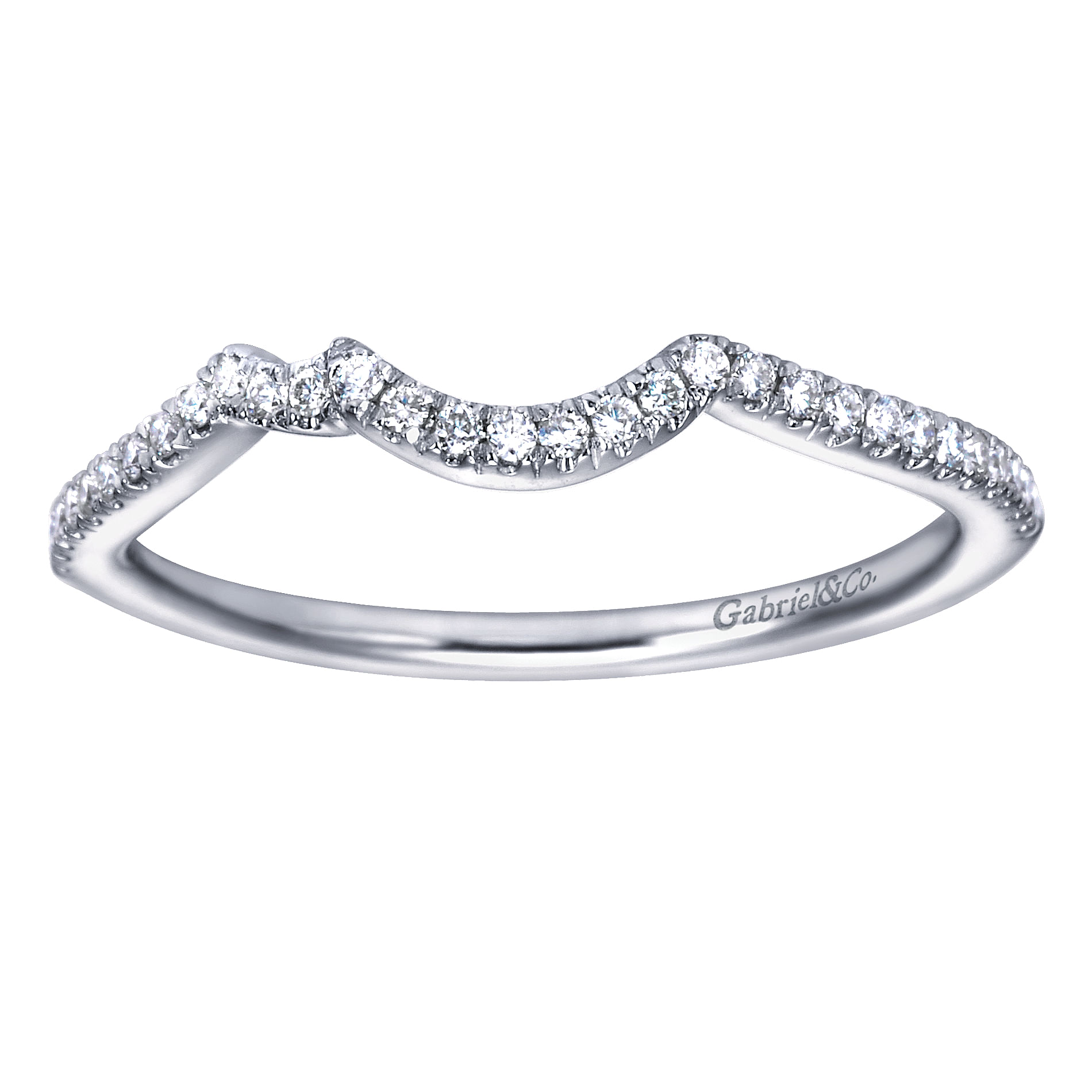 14k White Gold Diamond Curved Wedding Band angle 5 14k White Gold Diamond Curved Wedding Band angle 5