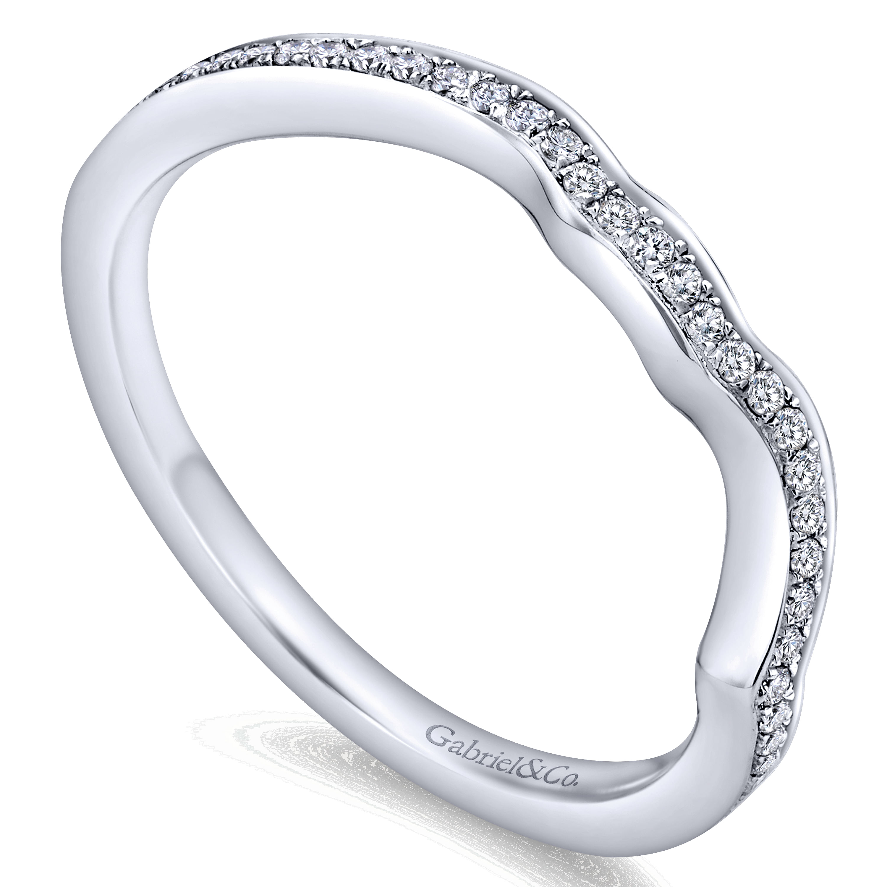 14k White Gold Diamond Curved Wedding Band angle 3 14k White Gold Diamond Curved Wedding Band angle 3