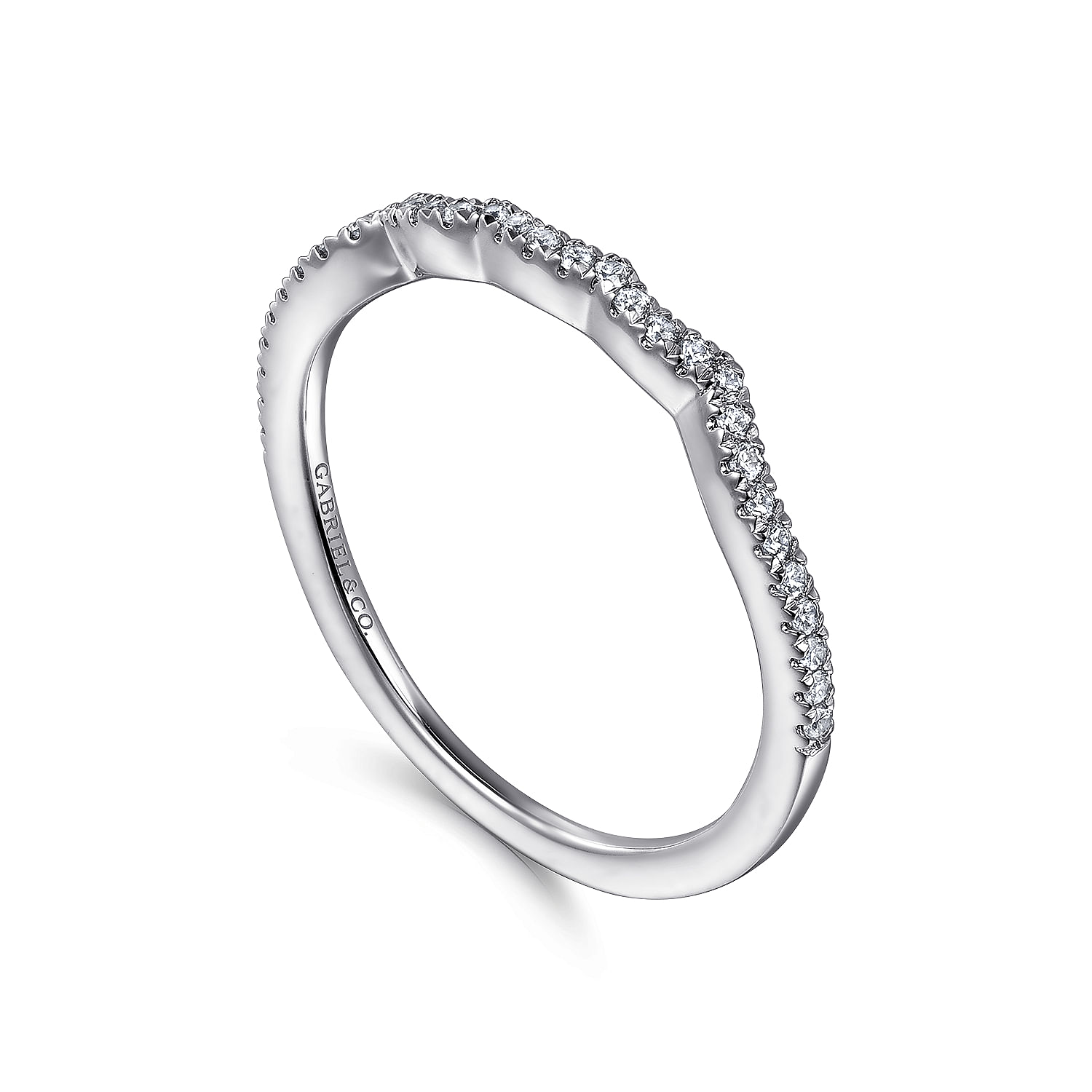 14k White Gold Diamond Curved Wedding Band angle 3 14k White Gold Diamond Curved Wedding Band angle 3