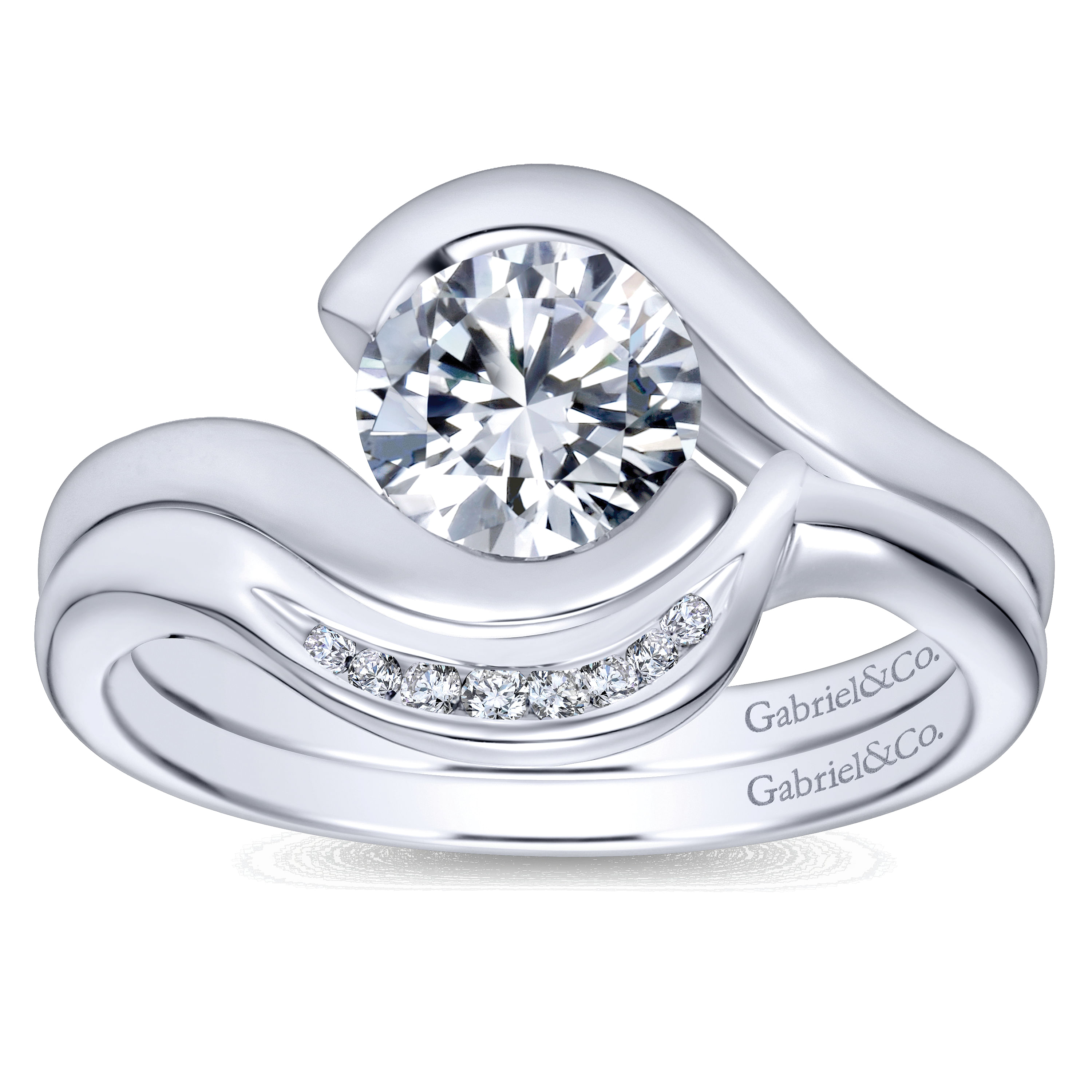 14k White Gold Diamond Curved Wedding Band angle 4 14k White Gold Diamond Curved Wedding Band angle 4