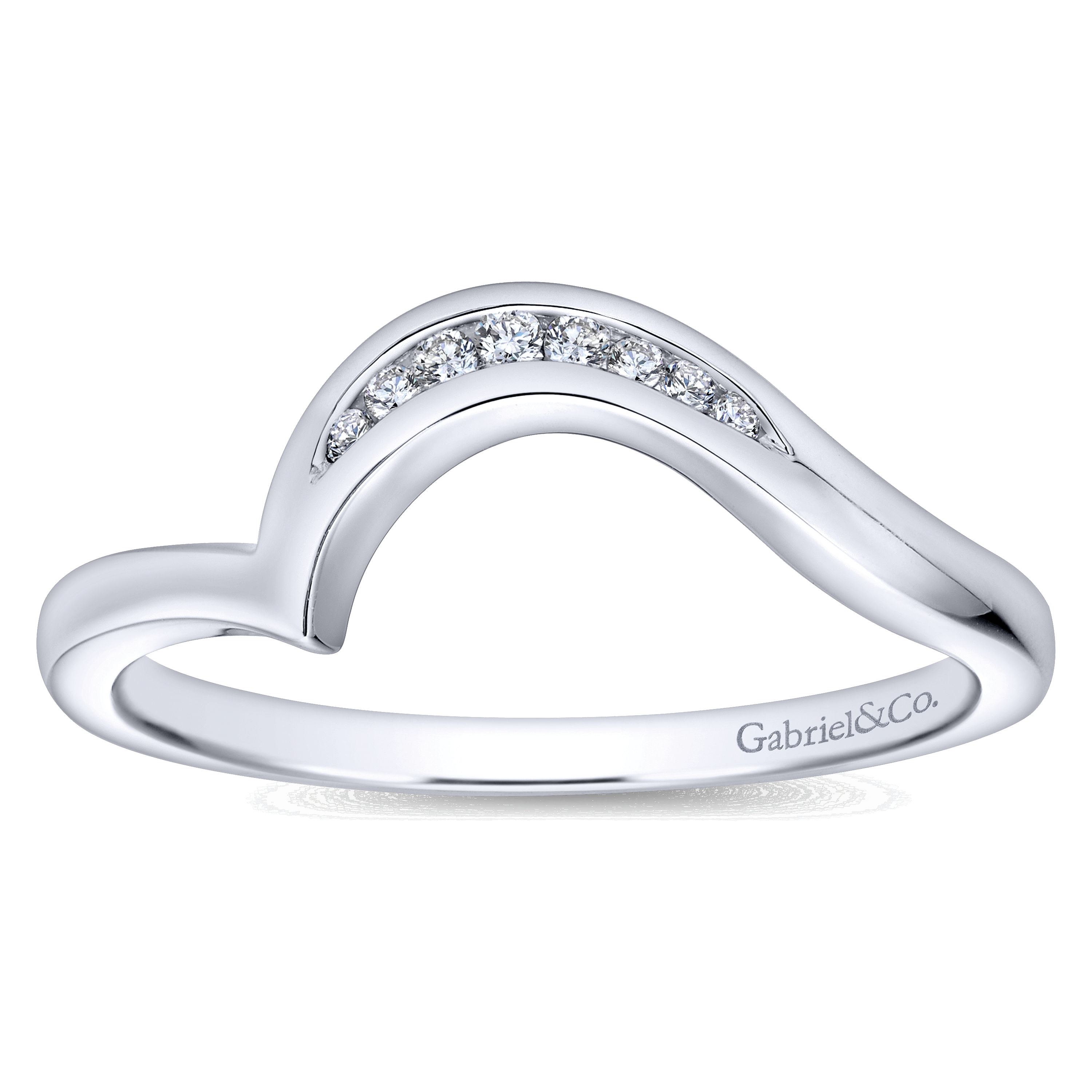 14k White Gold Diamond Curved Wedding Band angle 5 14k White Gold Diamond Curved Wedding Band angle 5