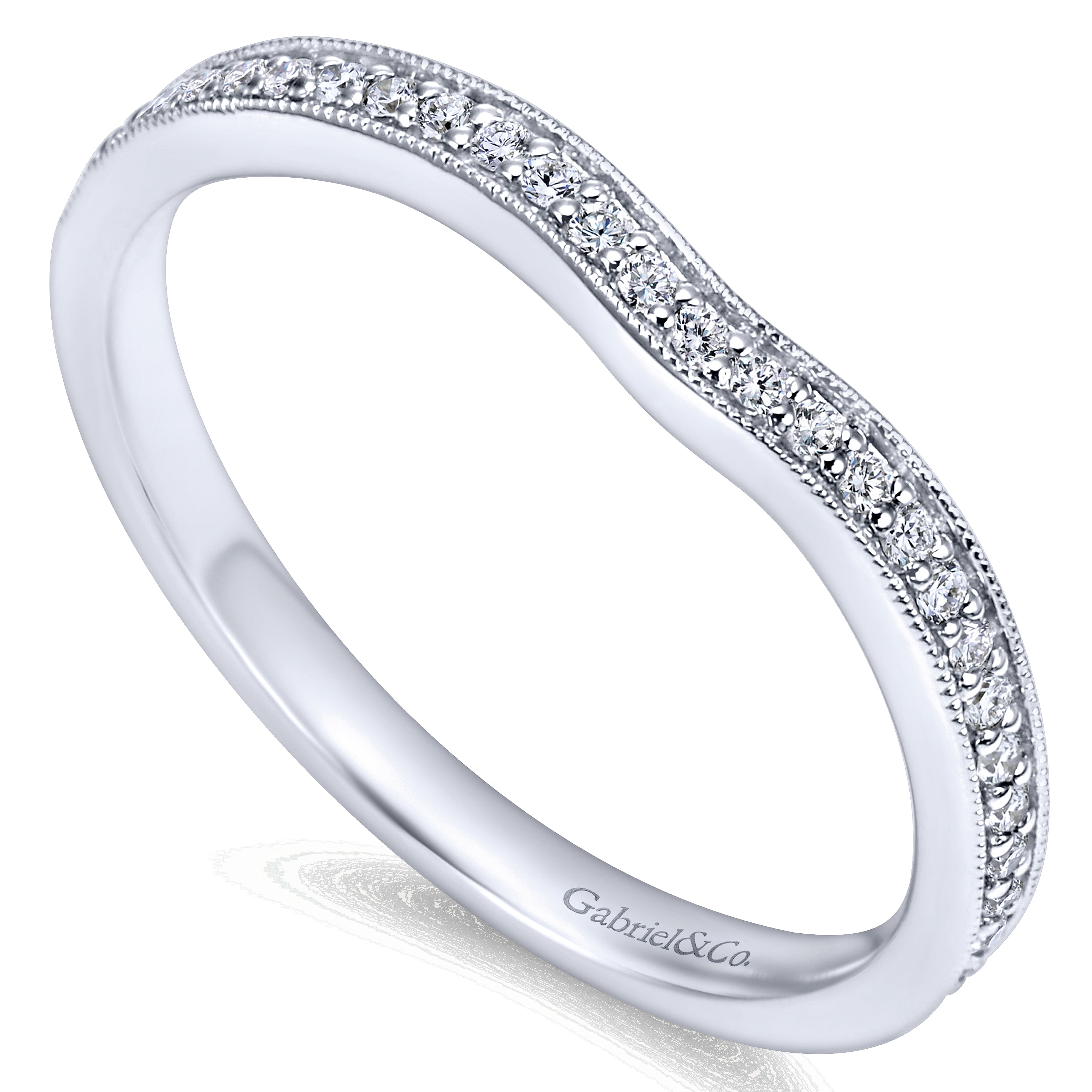 14k White Gold Diamond Curved Wedding Band angle 3 14k White Gold Diamond Curved Wedding Band angle 3