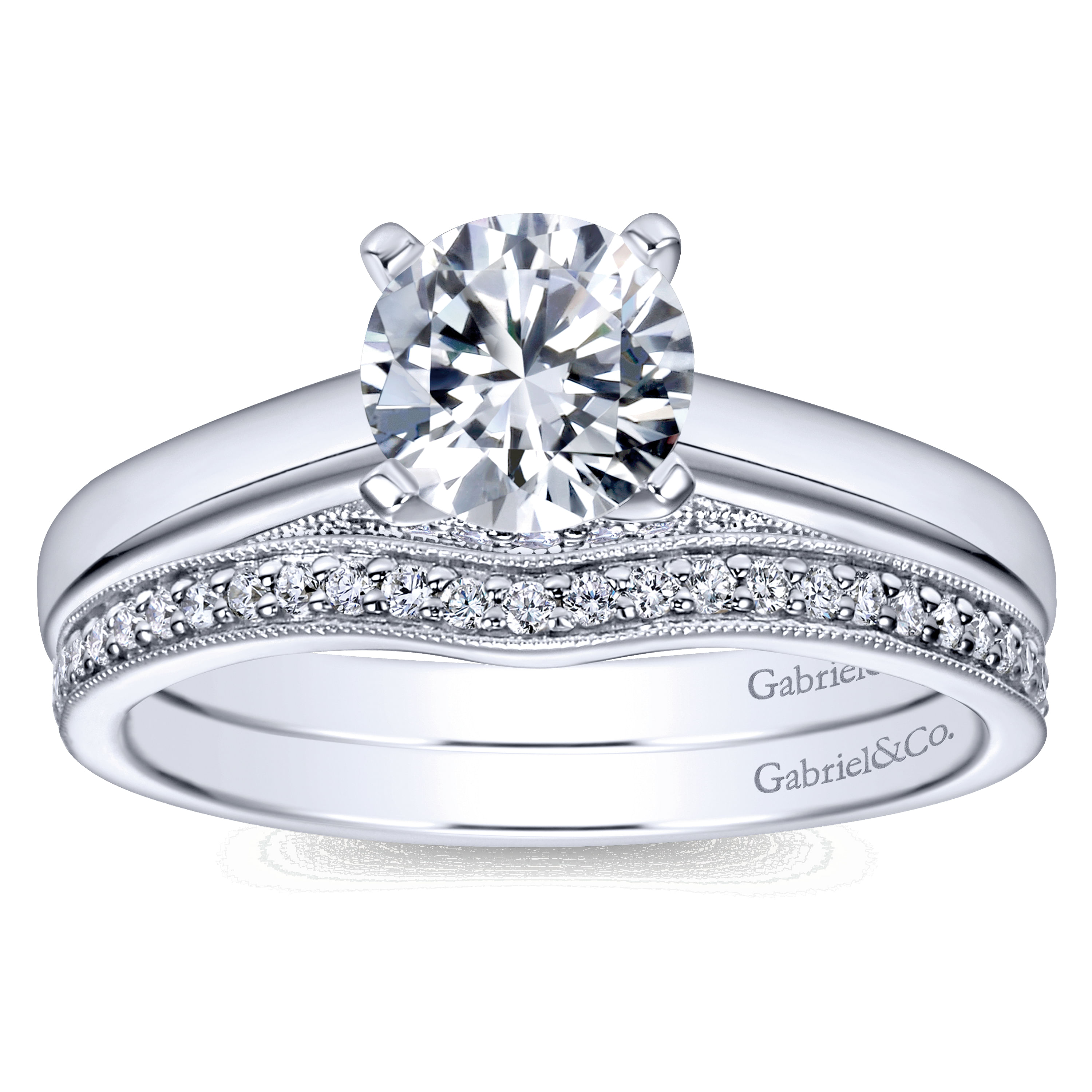14k White Gold Diamond Curved Wedding Band angle 4 14k White Gold Diamond Curved Wedding Band angle 4