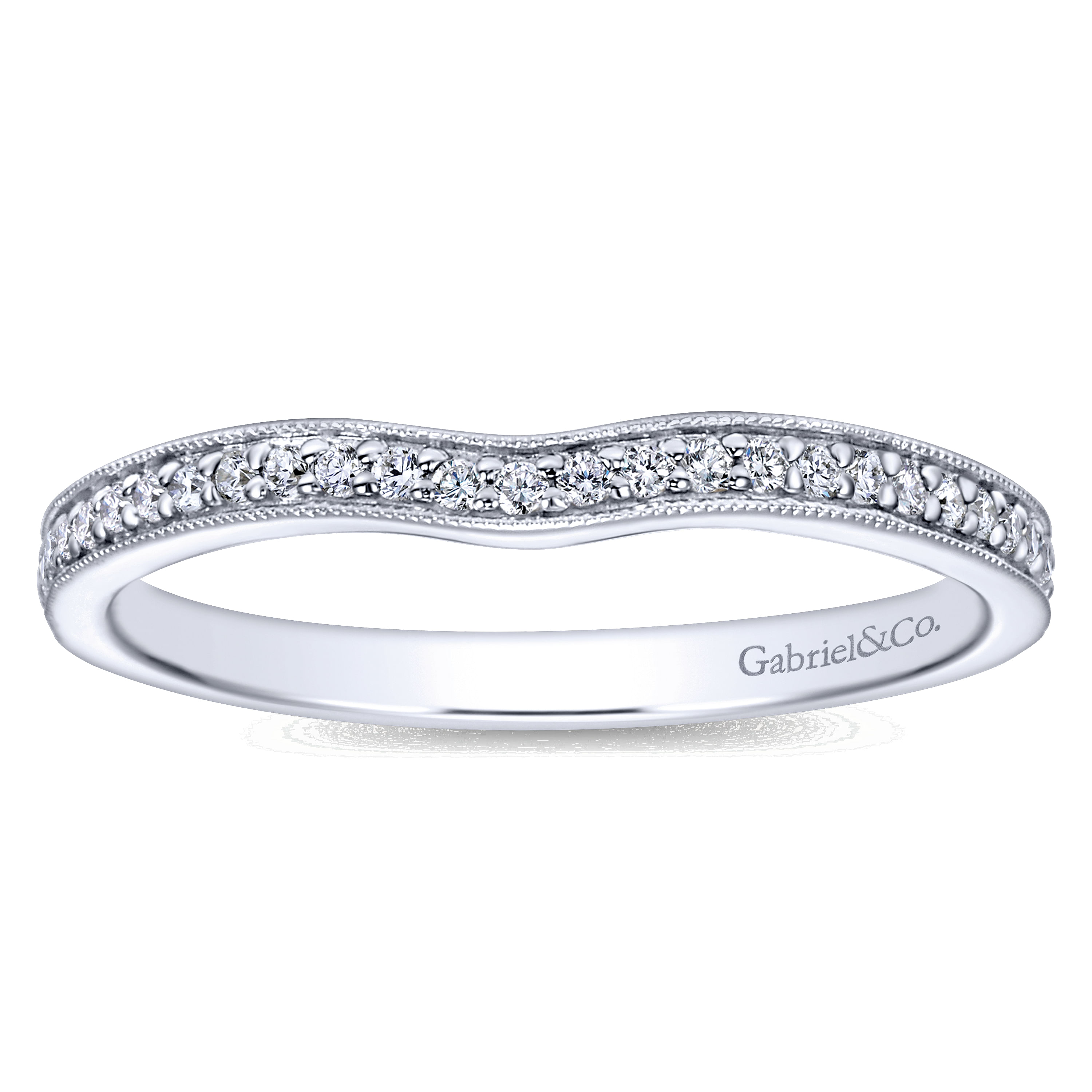 14k White Gold Diamond Curved Wedding Band angle 5 14k White Gold Diamond Curved Wedding Band angle 5