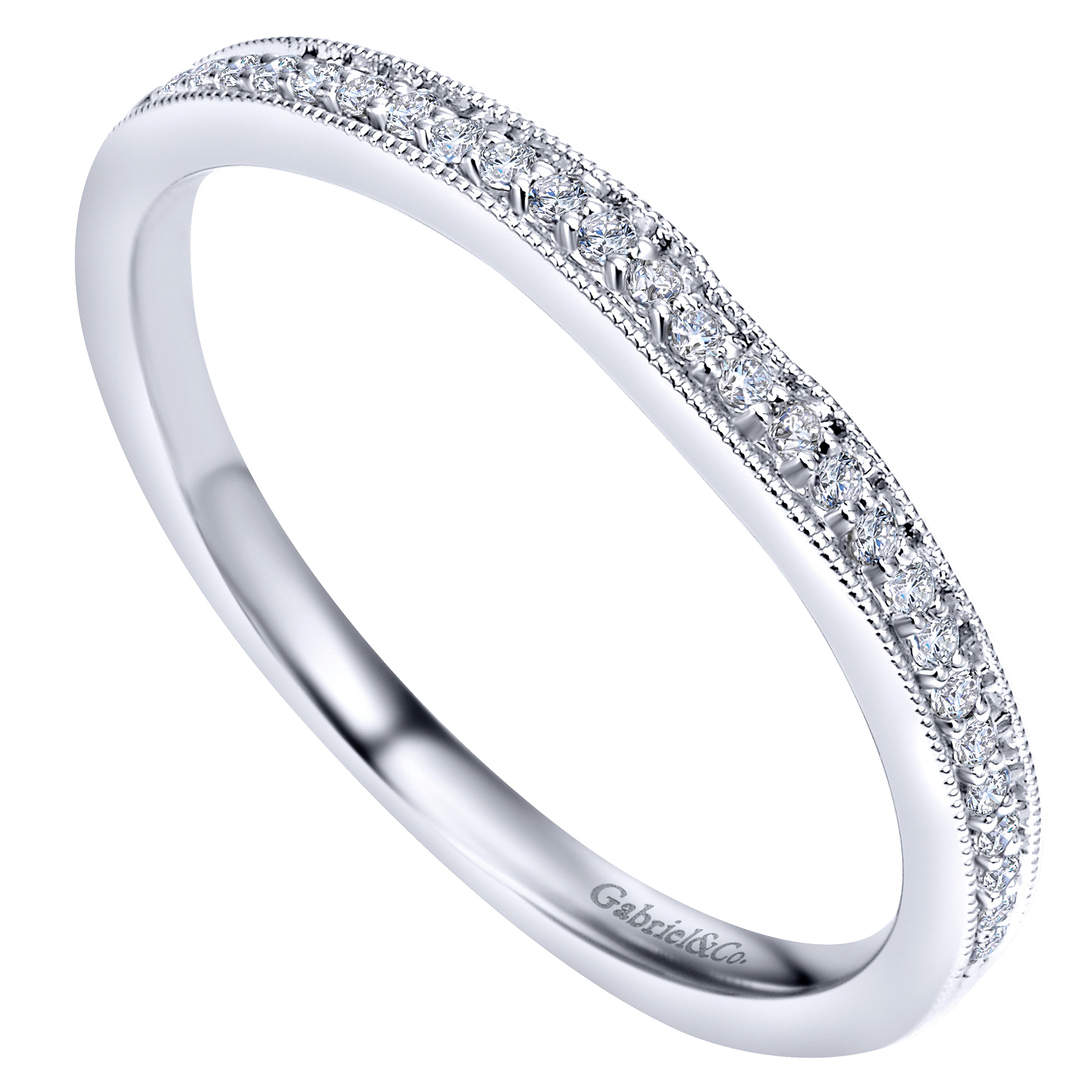 14k White Gold Diamond Curved Wedding Band angle 3 14k White Gold Diamond Curved Wedding Band angle 3