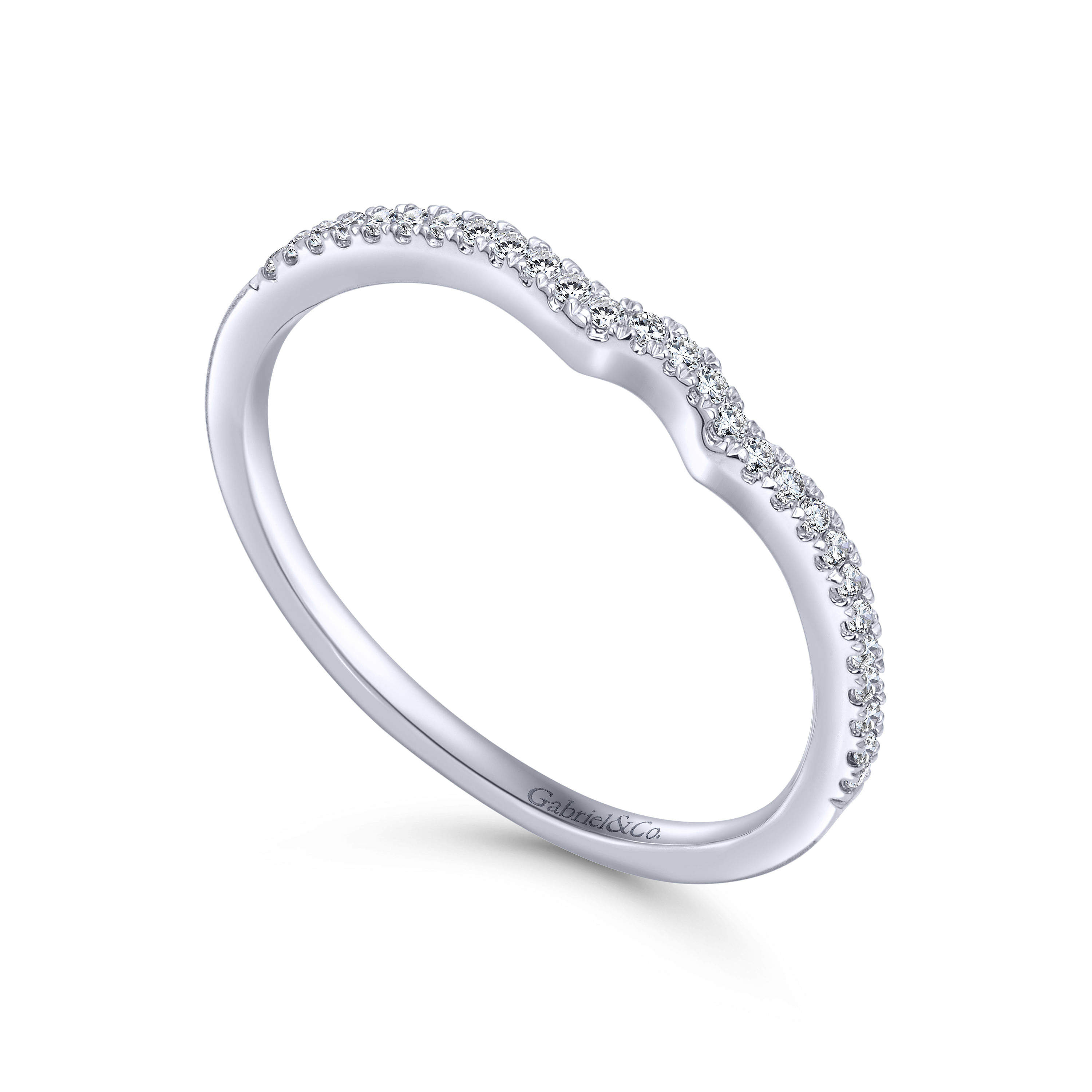 14k White Gold Diamond Curved Wedding Band angle 3 14k White Gold Diamond Curved Wedding Band angle 3