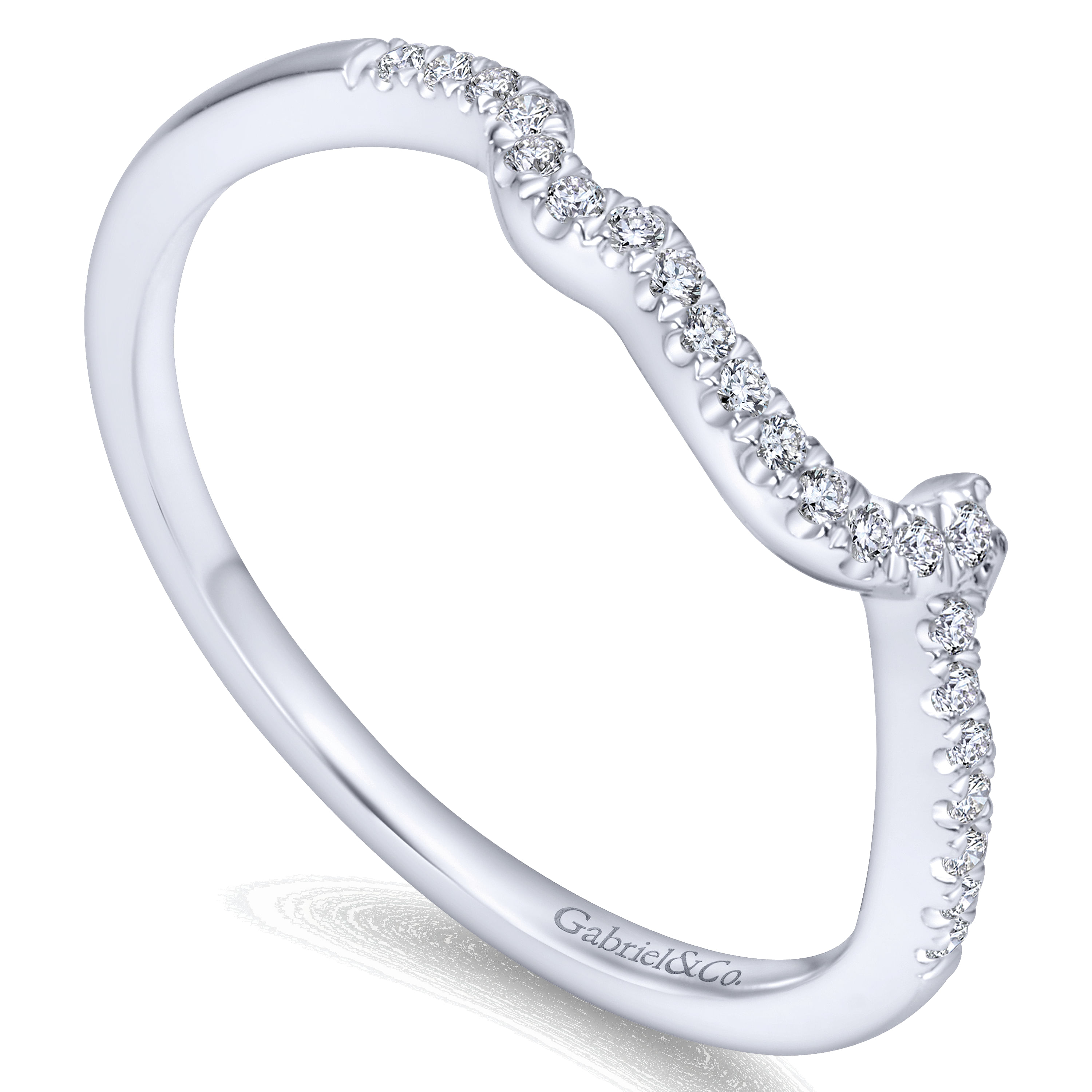 14k White Gold Diamond Curved Wedding Band angle 3 14k White Gold Diamond Curved Wedding Band angle 3