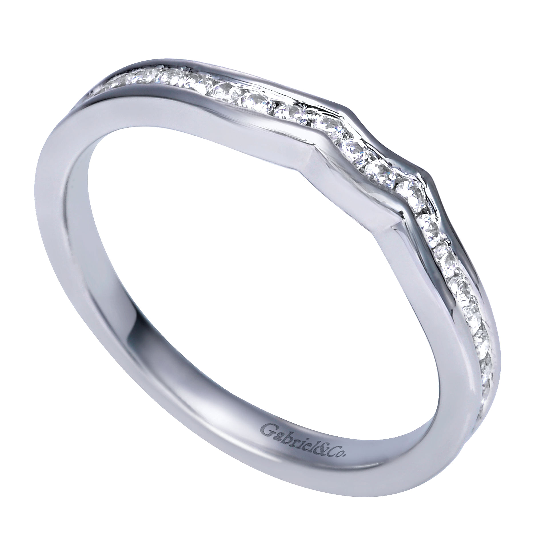 14k White Gold Diamond Curved Wedding Band angle 3 14k White Gold Diamond Curved Wedding Band angle 3