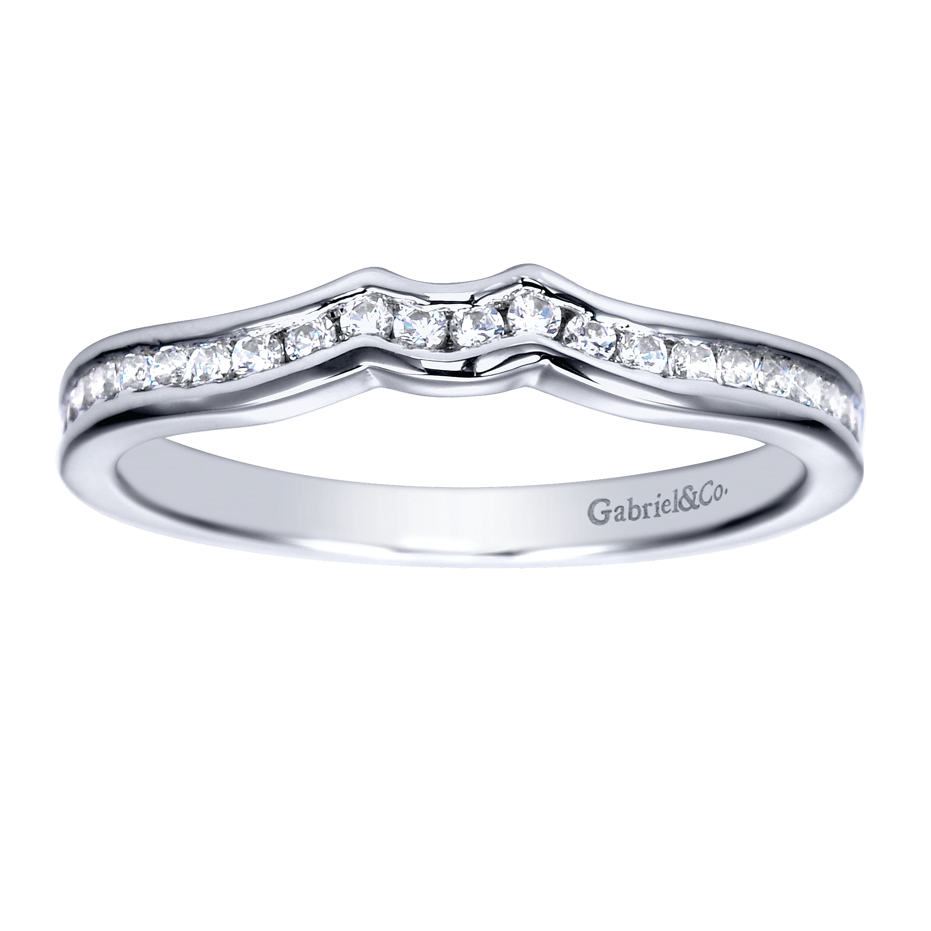 14k White Gold Diamond Curved Wedding Band angle 5 14k White Gold Diamond Curved Wedding Band angle 5