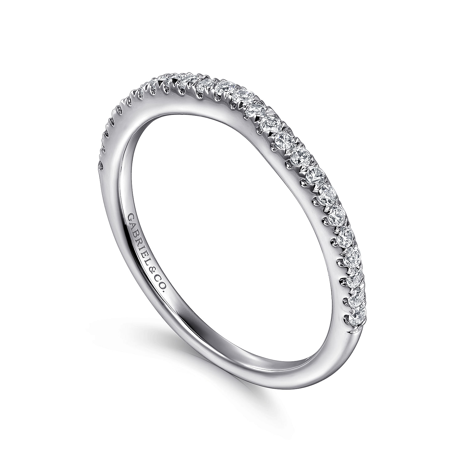 14k White Gold Diamond Curved Wedding Band angle 3 14k White Gold Diamond Curved Wedding Band angle 3