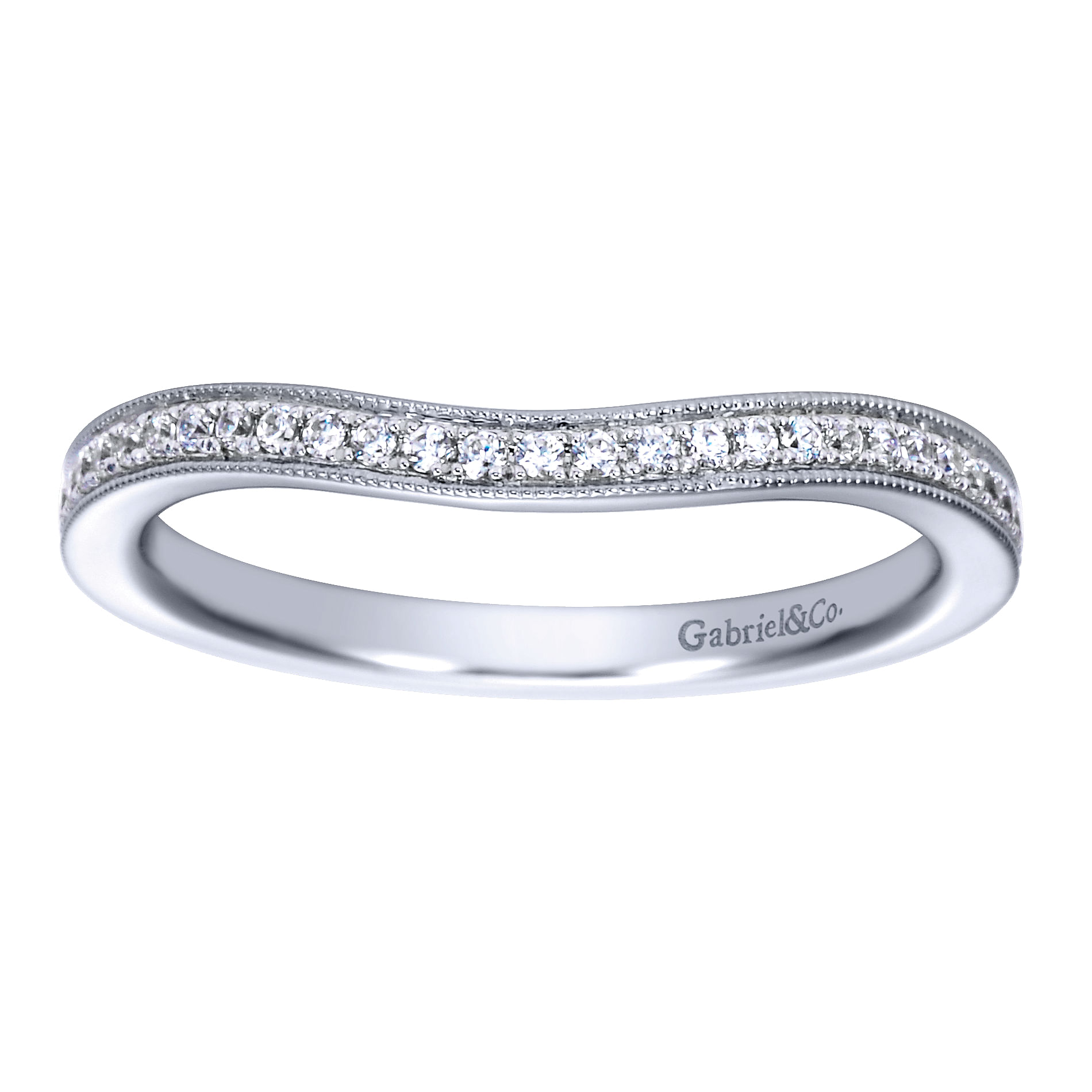 14k White Gold Diamond Curved Wedding Band angle 5 14k White Gold Diamond Curved Wedding Band angle 5