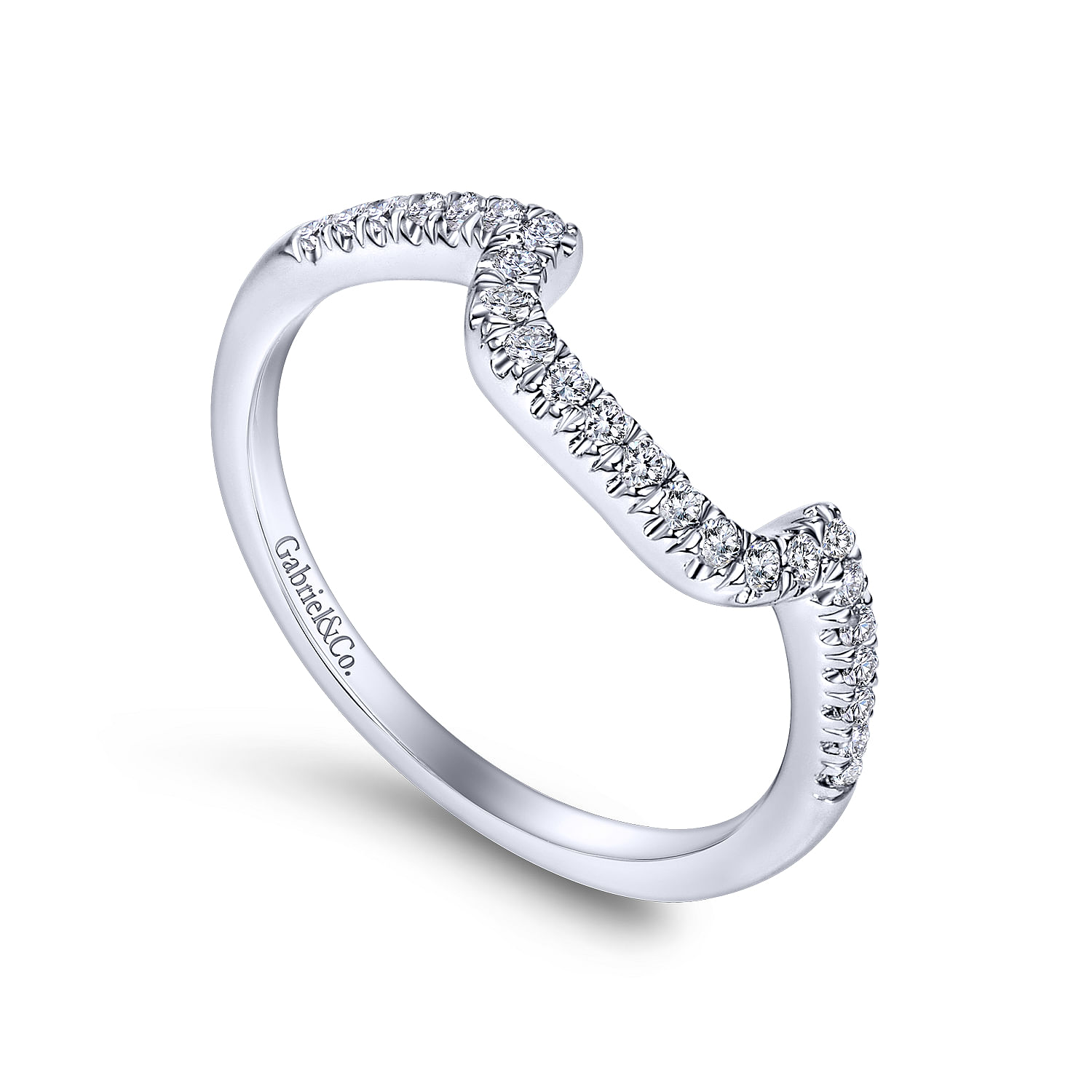 14k White Gold Diamond Curved Wedding Band angle 3 14k White Gold Diamond Curved Wedding Band angle 3