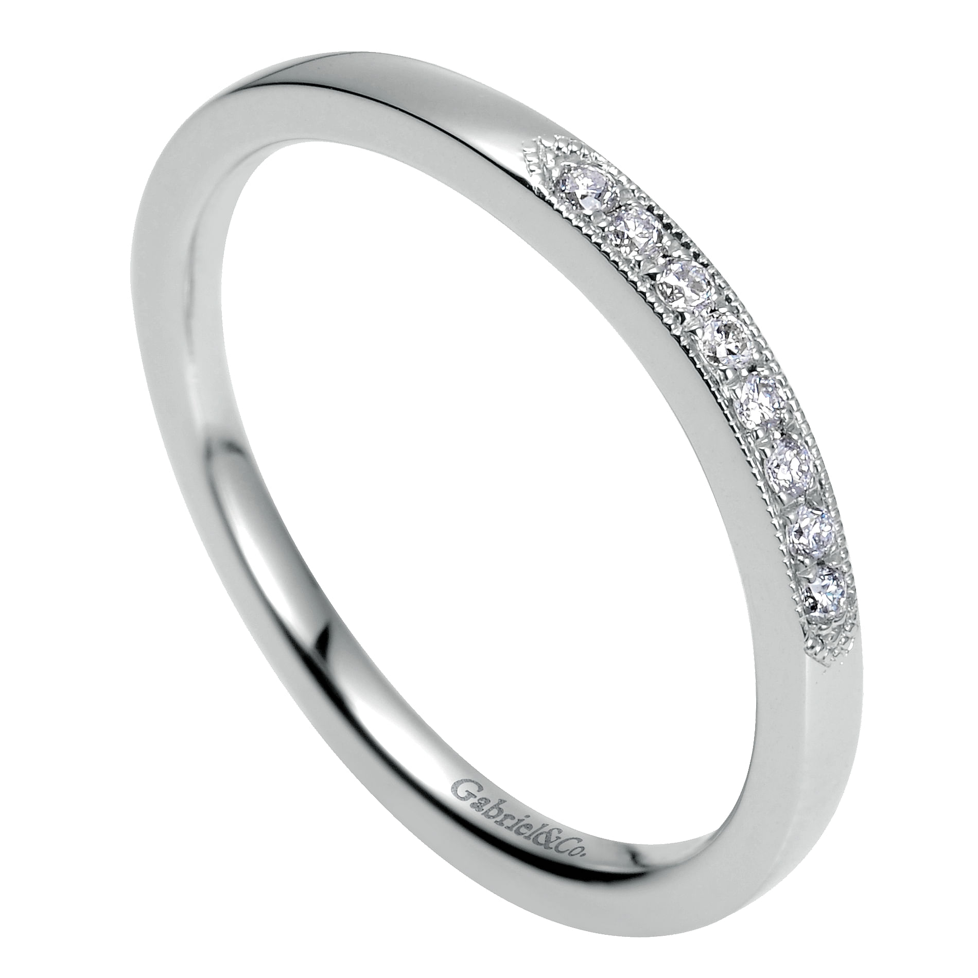 14k White Gold Diamond Curved Wedding Band angle 3 14k White Gold Diamond Curved Wedding Band angle 3