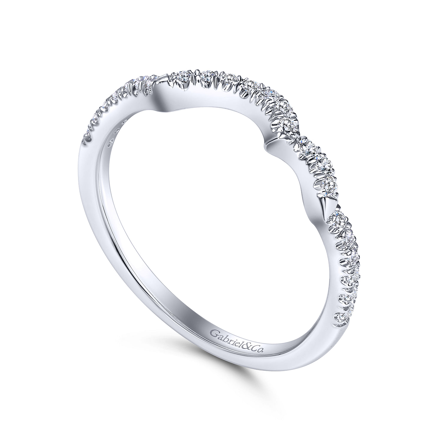 14k White Gold Diamond Curved Wedding Band angle 3 14k White Gold Diamond Curved Wedding Band angle 3