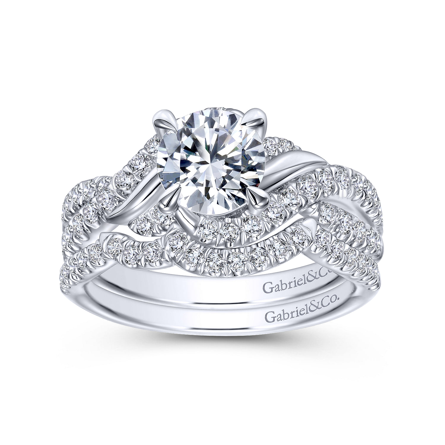 14k White Gold Diamond Curved Wedding Band angle 4 14k White Gold Diamond Curved Wedding Band angle 4