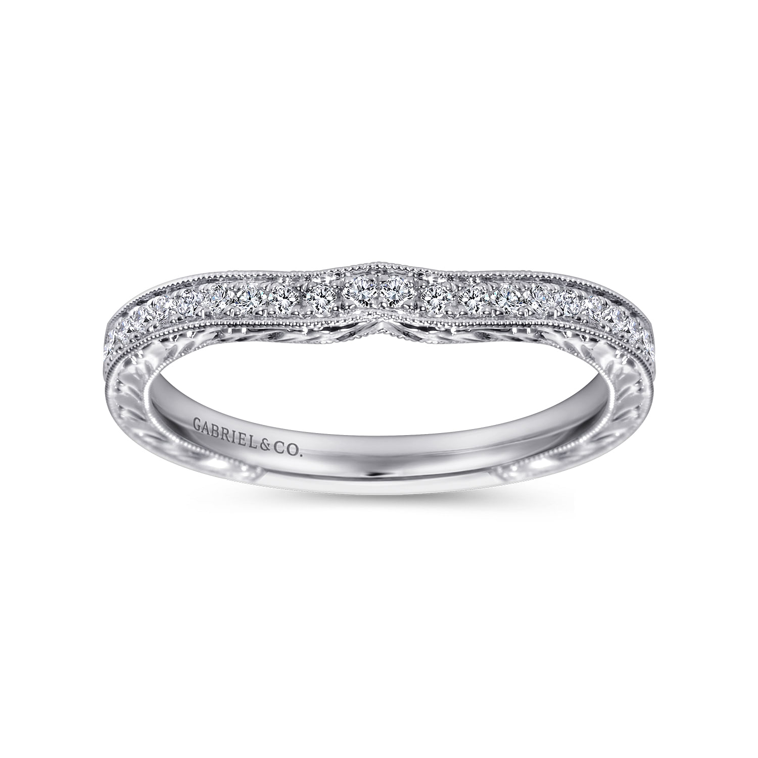 14k White Gold Diamond Curved Wedding Band angle 5 14k White Gold Diamond Curved Wedding Band angle 5