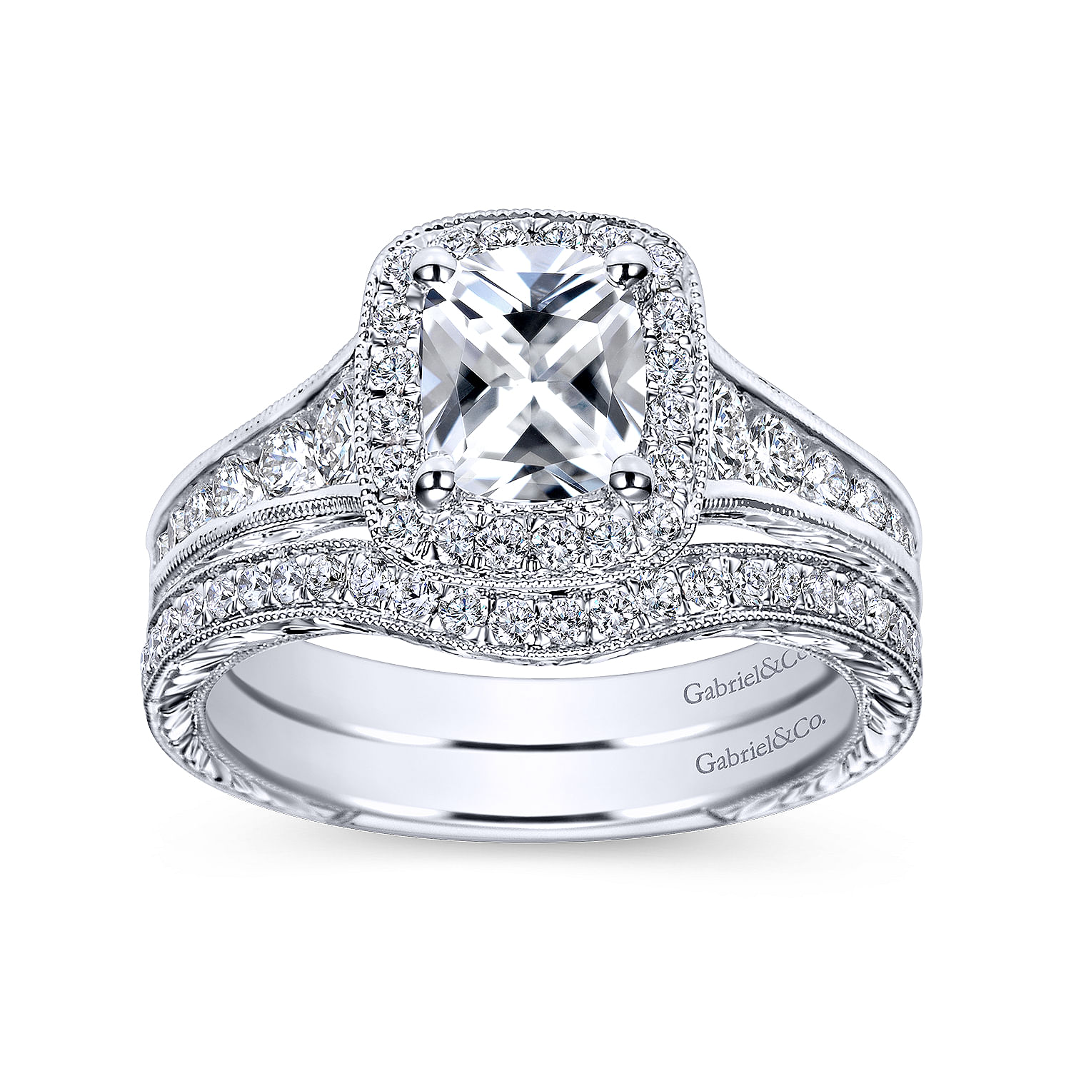 14k White Gold Diamond Curved Wedding Band angle 4 14k White Gold Diamond Curved Wedding Band angle 4