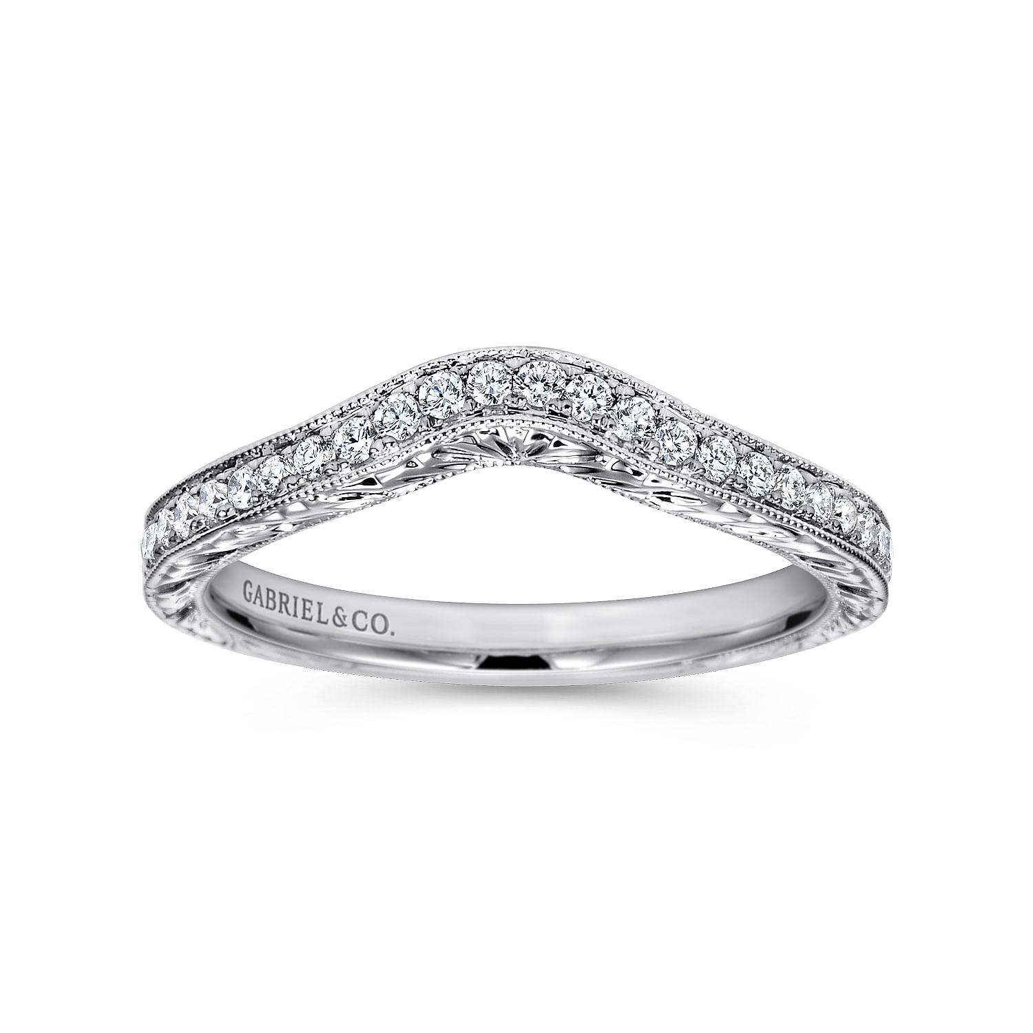 14k White Gold Diamond Curved Wedding Band angle 5 14k White Gold Diamond Curved Wedding Band angle 5