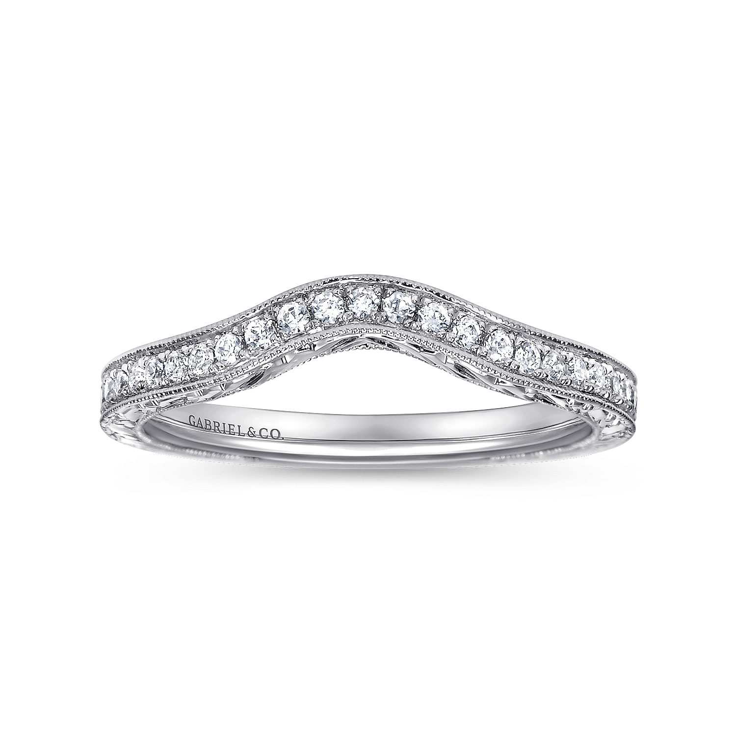 14k White Gold Diamond Curved Wedding Band angle 5 14k White Gold Diamond Curved Wedding Band angle 5