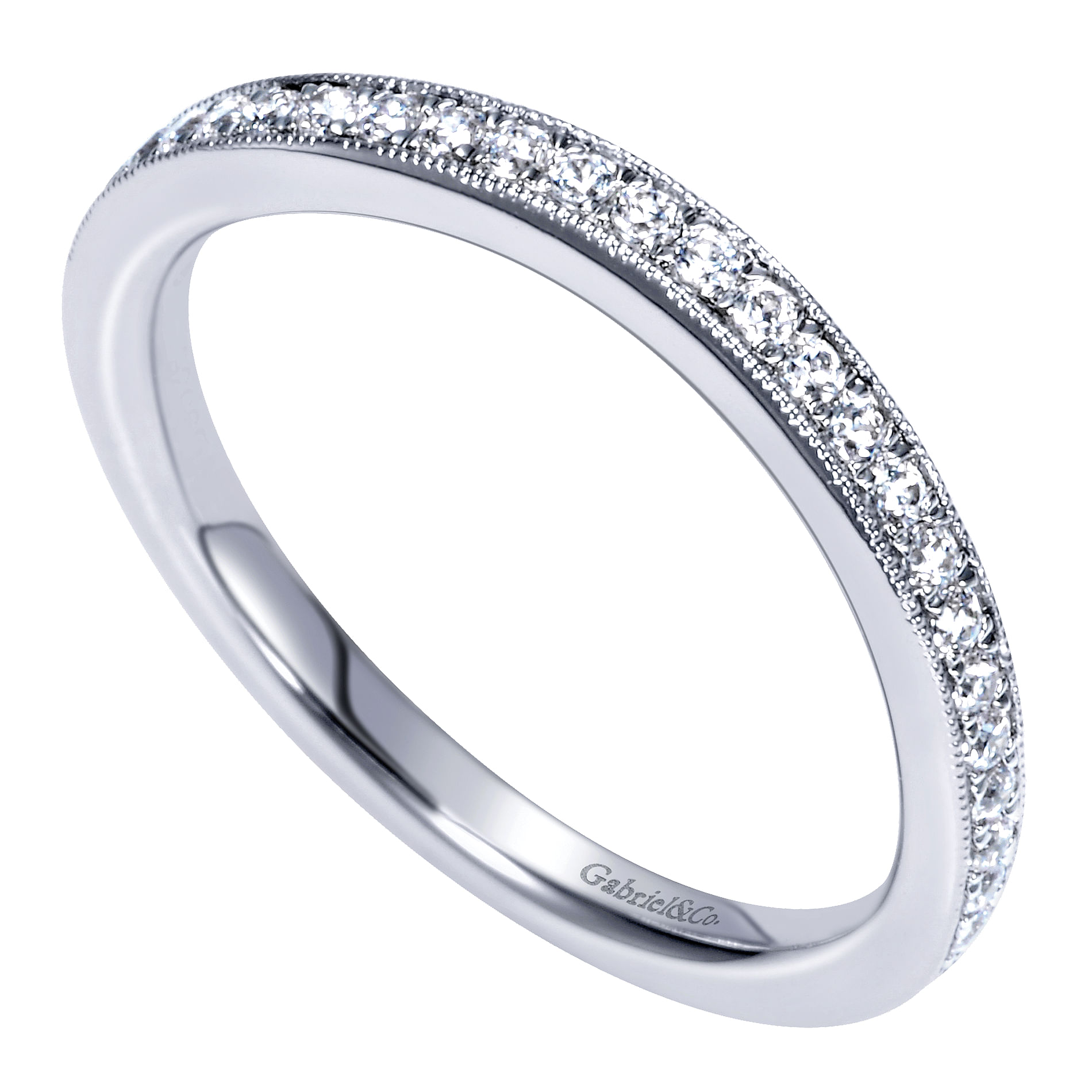 14k White Gold Diamond Curved Wedding Band angle 3 14k White Gold Diamond Curved Wedding Band angle 3