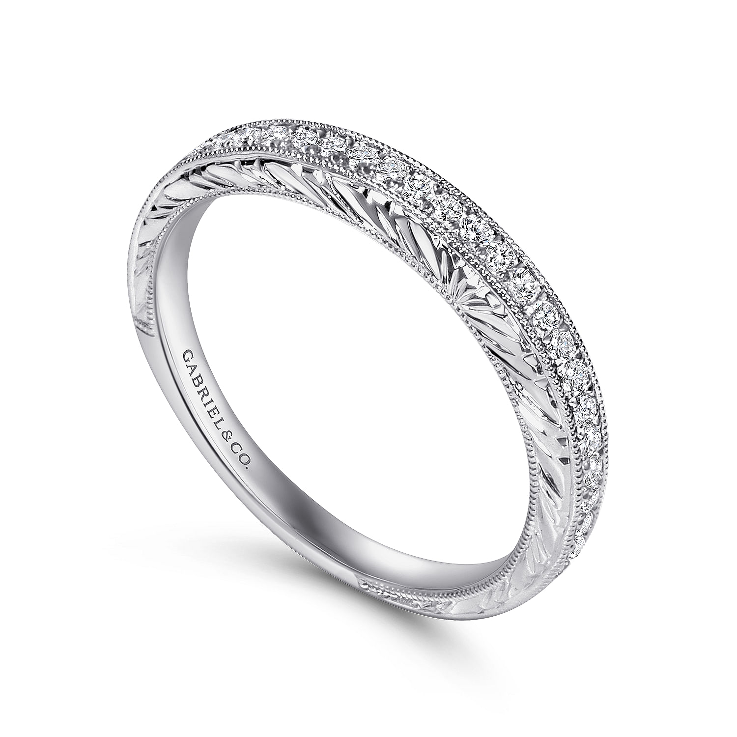 14k White Gold Diamond Curved Wedding Band angle 3 14k White Gold Diamond Curved Wedding Band angle 3