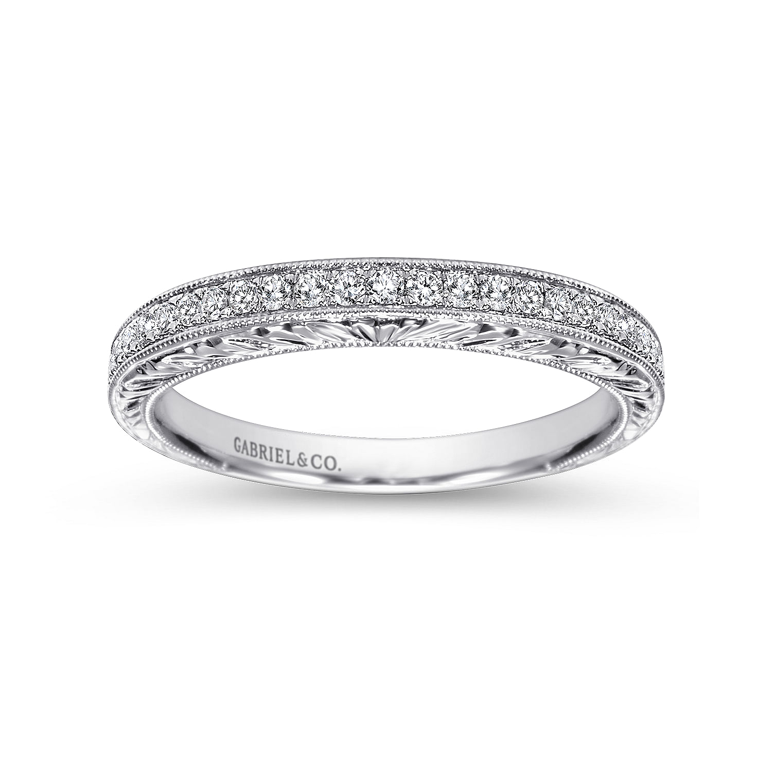 14k White Gold Diamond Curved Wedding Band angle 5 14k White Gold Diamond Curved Wedding Band angle 5