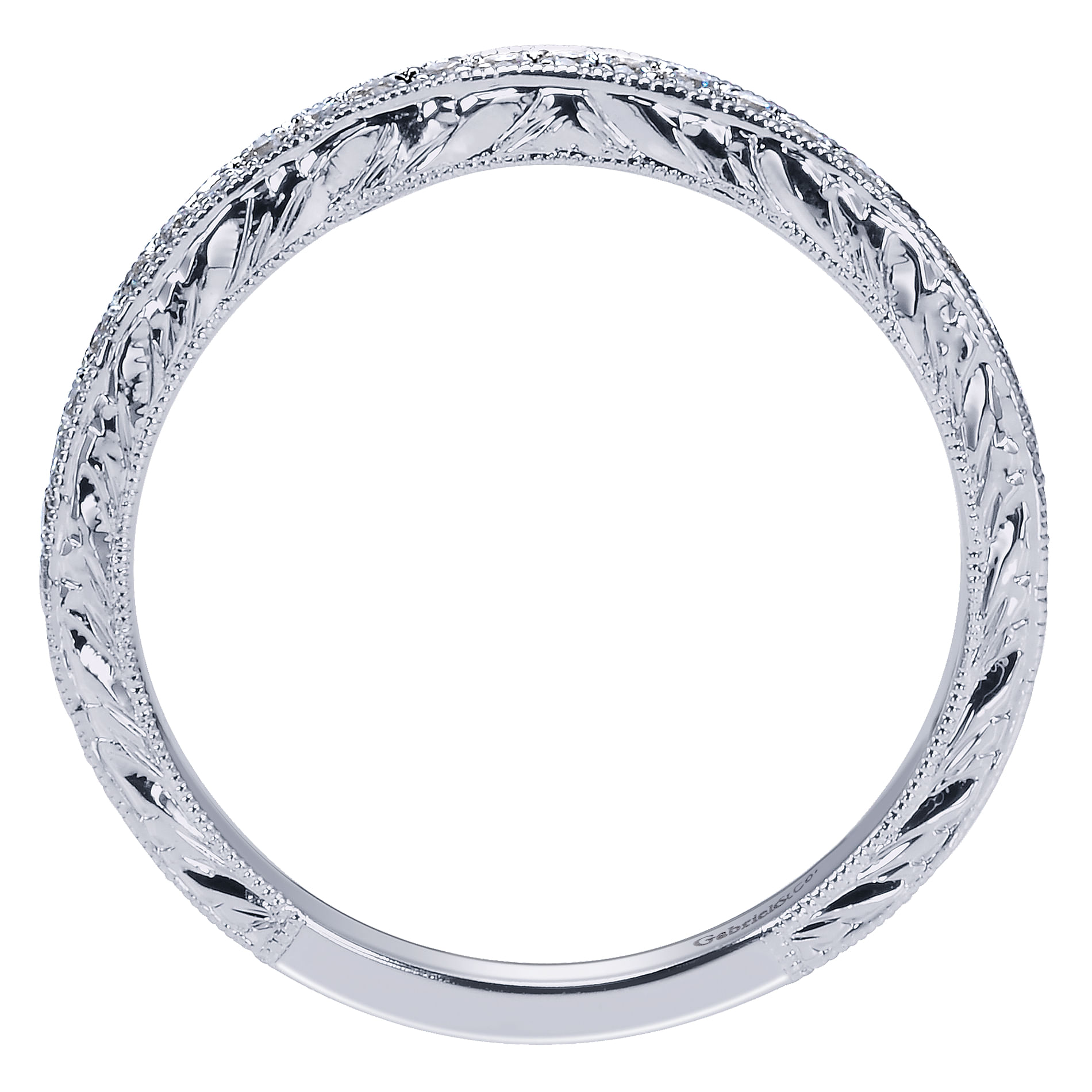 14k White Gold Diamond Curved Wedding Band angle 2 14k White Gold Diamond Curved Wedding Band angle 2