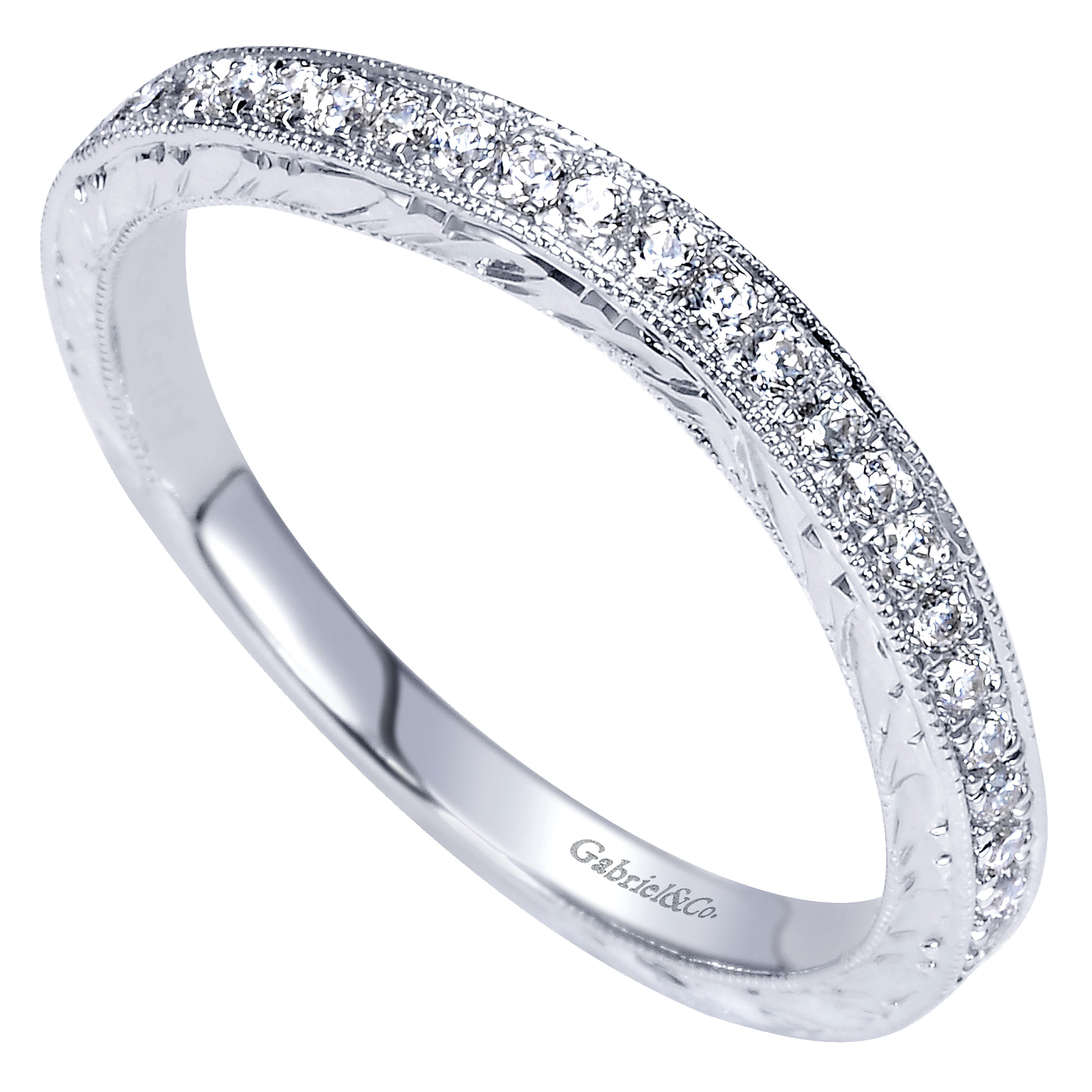 14k White Gold Diamond Curved Wedding Band angle 3 14k White Gold Diamond Curved Wedding Band angle 3