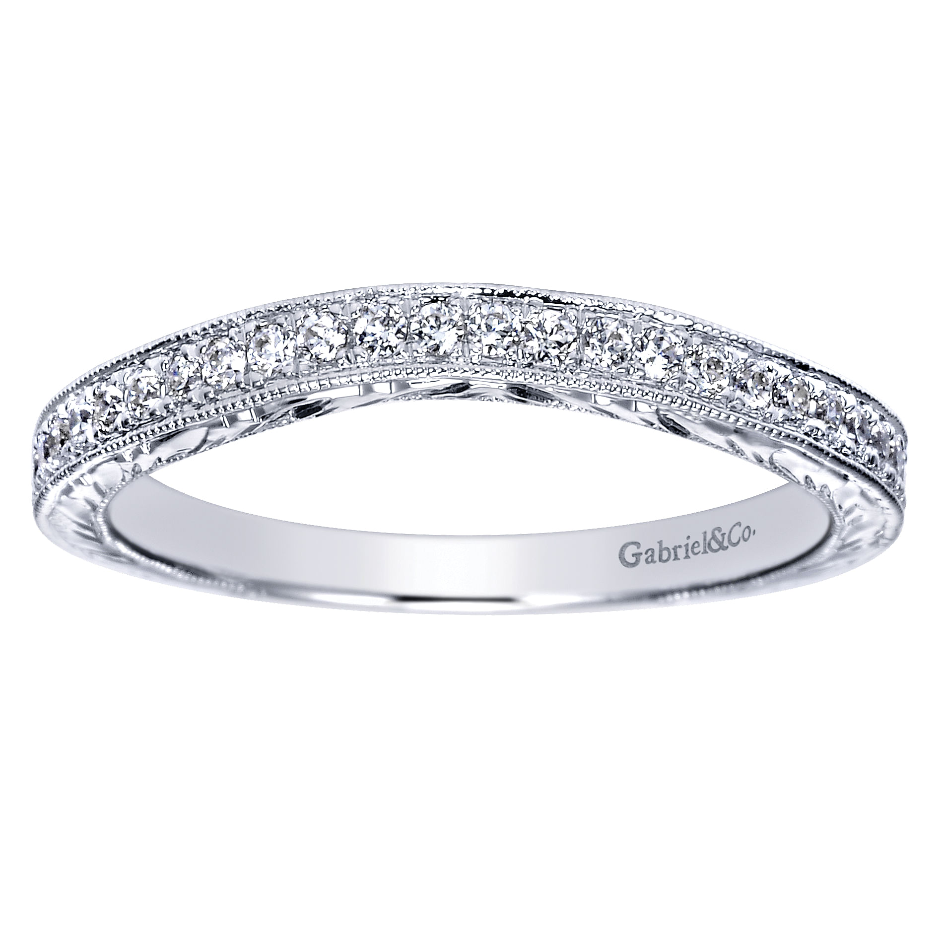 14k White Gold Diamond Curved Wedding Band angle 5 14k White Gold Diamond Curved Wedding Band angle 5