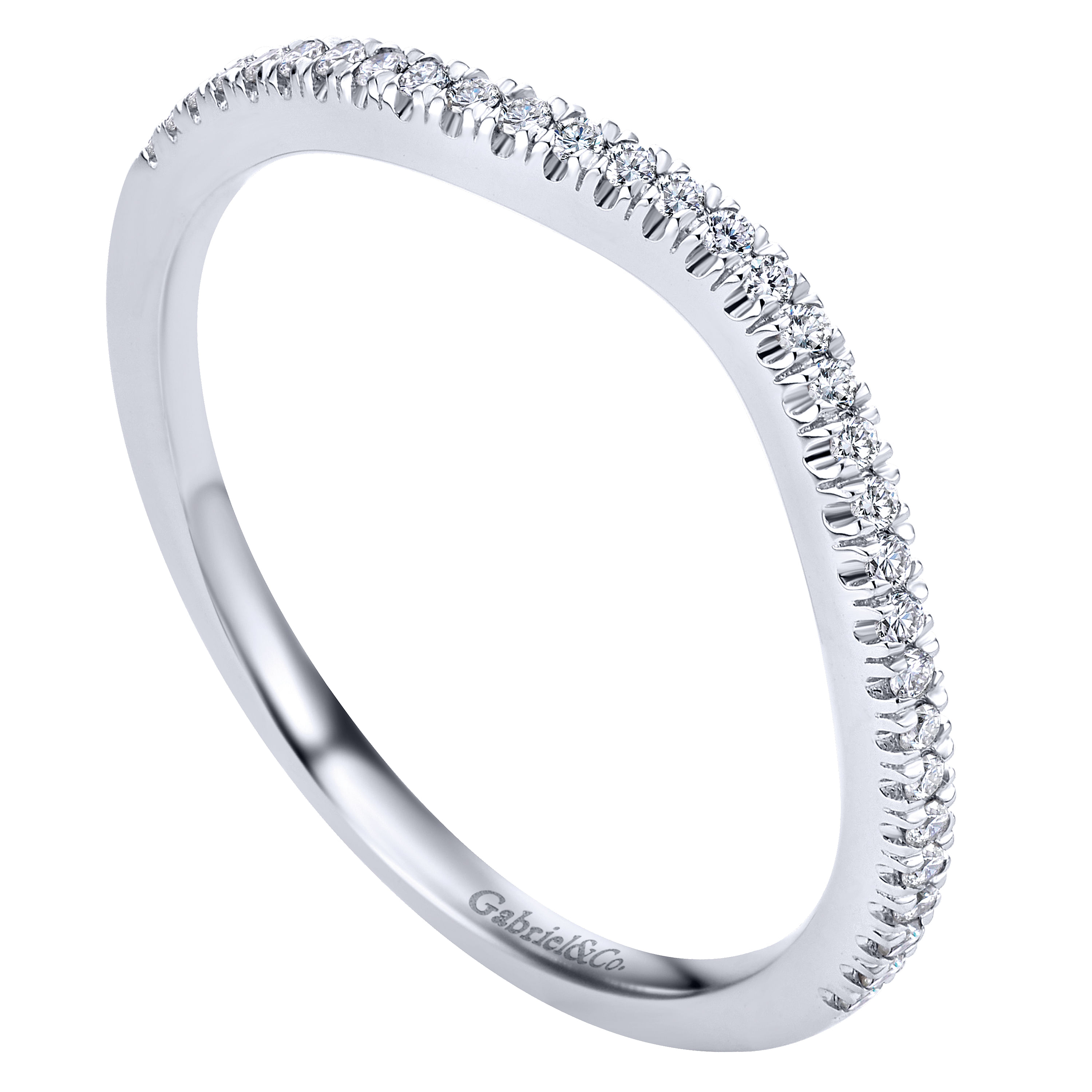 14k White Gold Diamond Curved Wedding Band angle 3 14k White Gold Diamond Curved Wedding Band angle 3