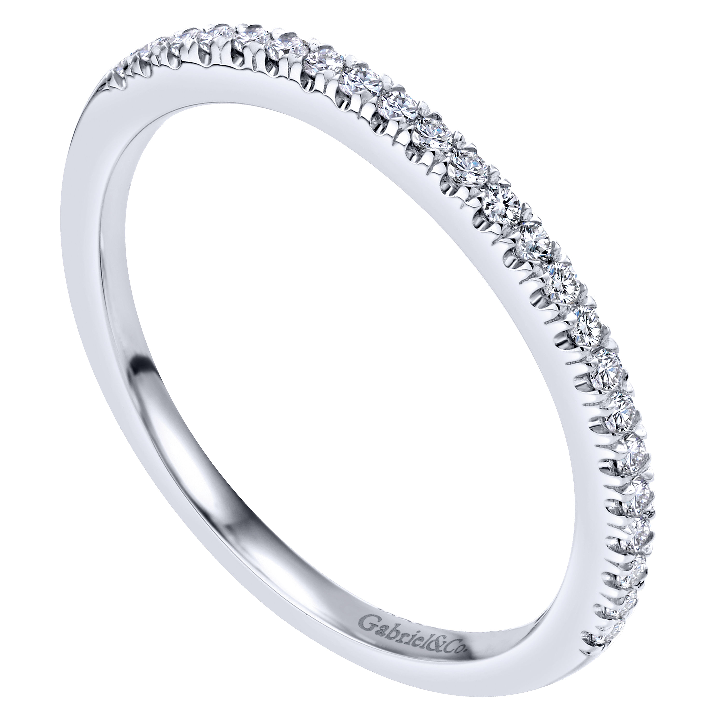 14k White Gold Diamond Curved Wedding Band angle 3 14k White Gold Diamond Curved Wedding Band angle 3