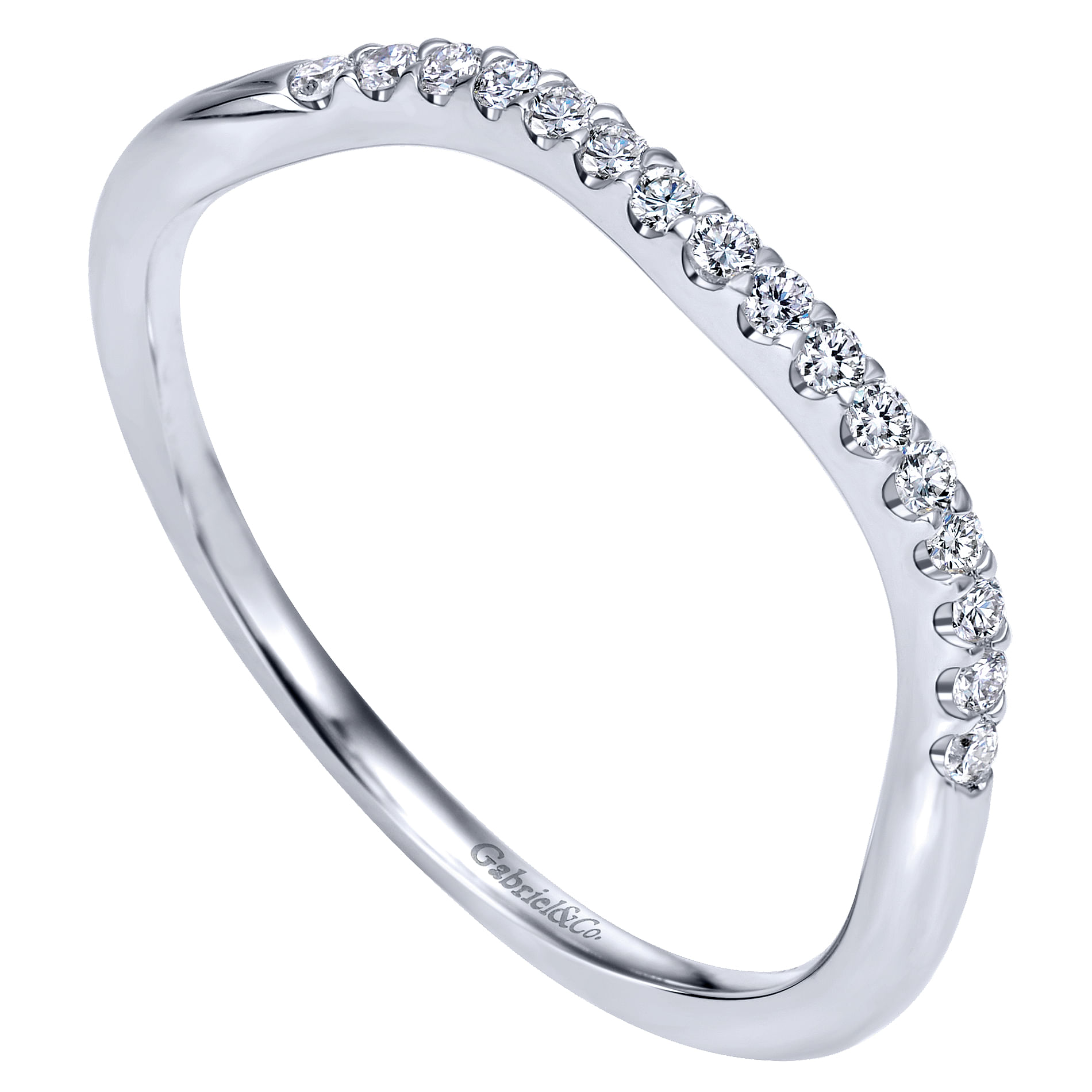 14k White Gold Diamond Curved Wedding Band angle 3 14k White Gold Diamond Curved Wedding Band angle 3