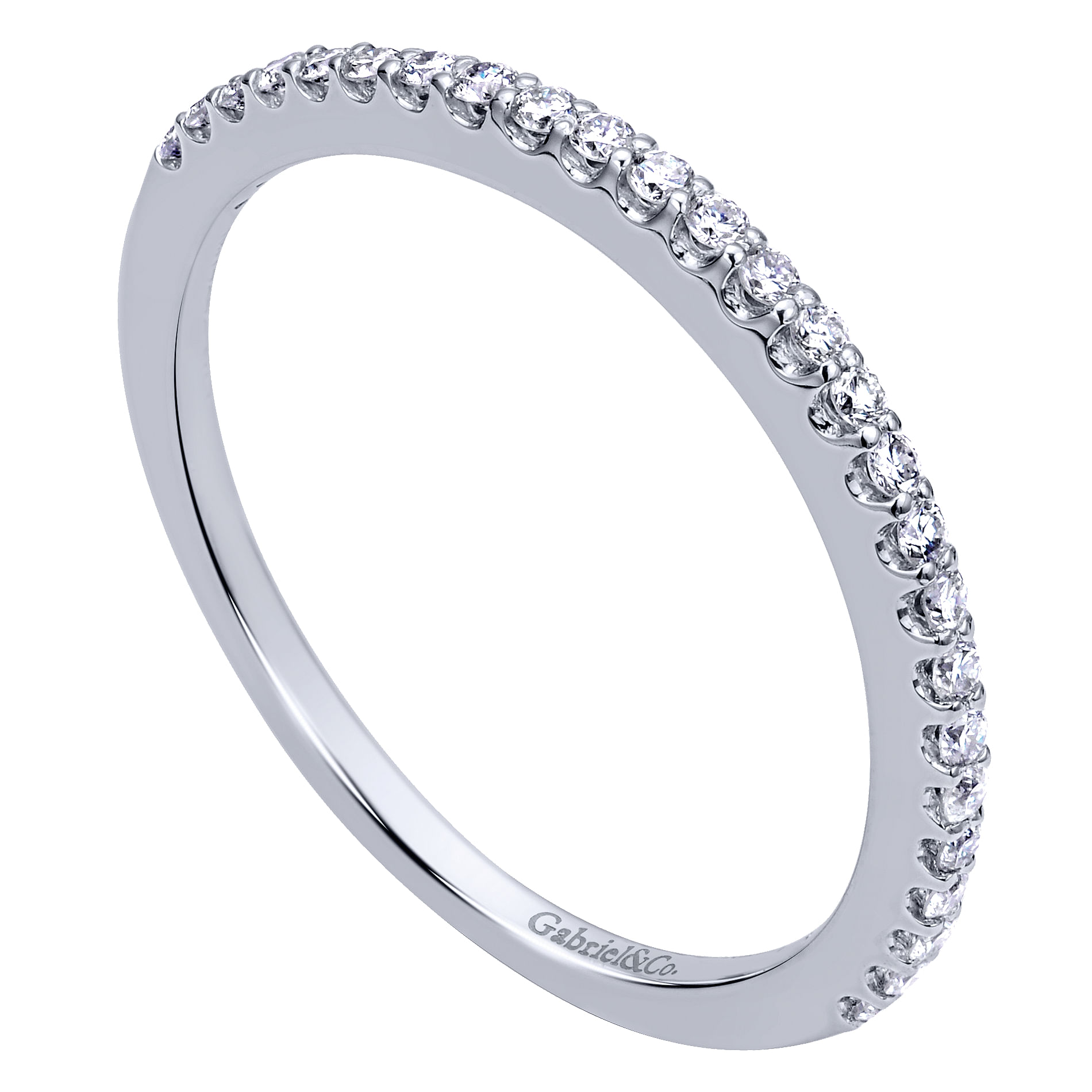14k White Gold Diamond Curved Wedding Band angle 3 14k White Gold Diamond Curved Wedding Band angle 3
