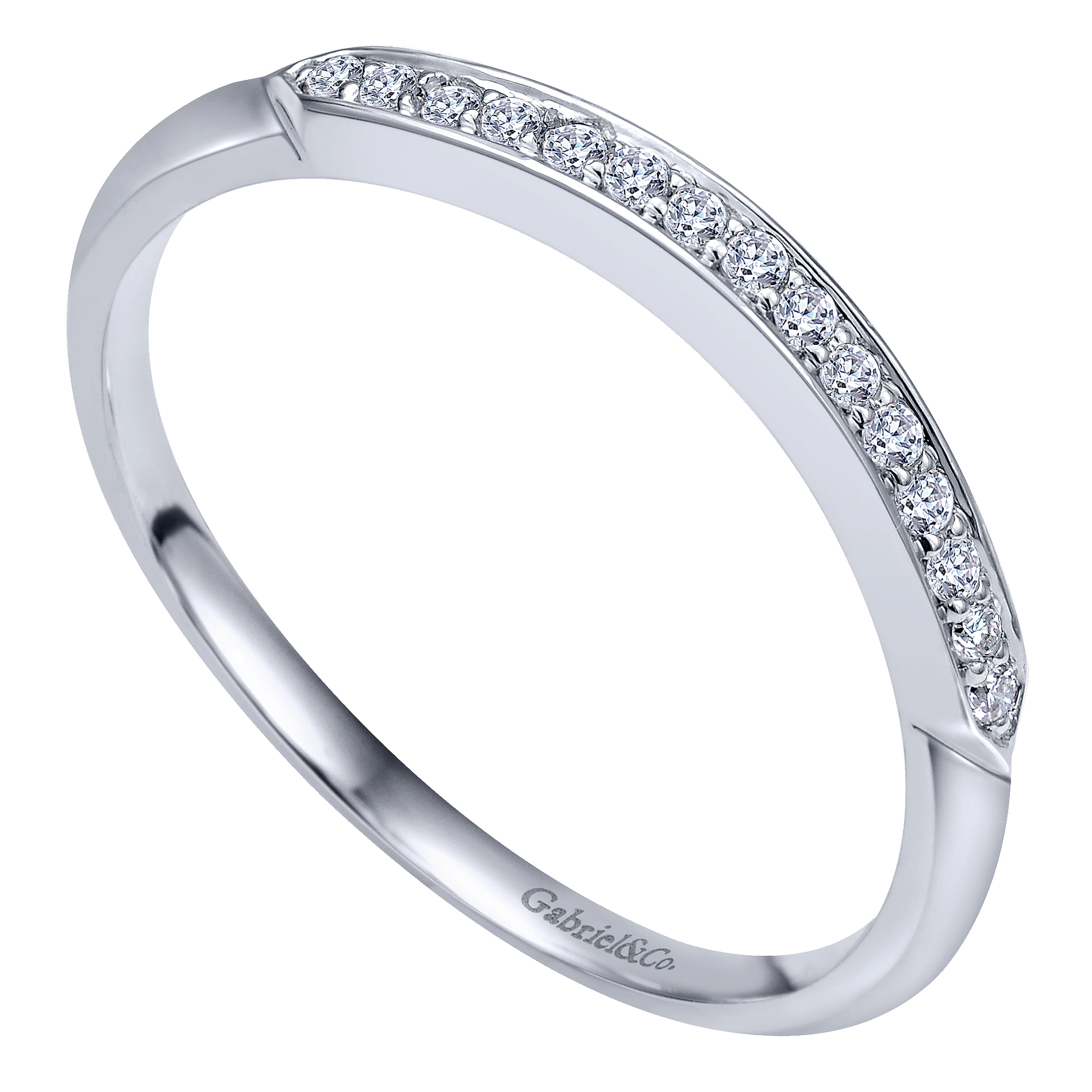 14k White Gold Diamond Curved Wedding Band angle 3 14k White Gold Diamond Curved Wedding Band angle 3